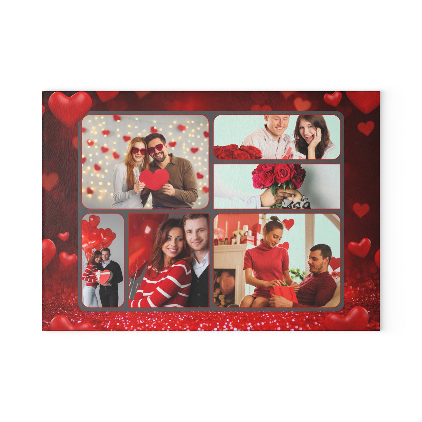 Happy Valentine’s Day Photo Collage Glass Cutting Board – Personalized Romantic Keepsake
