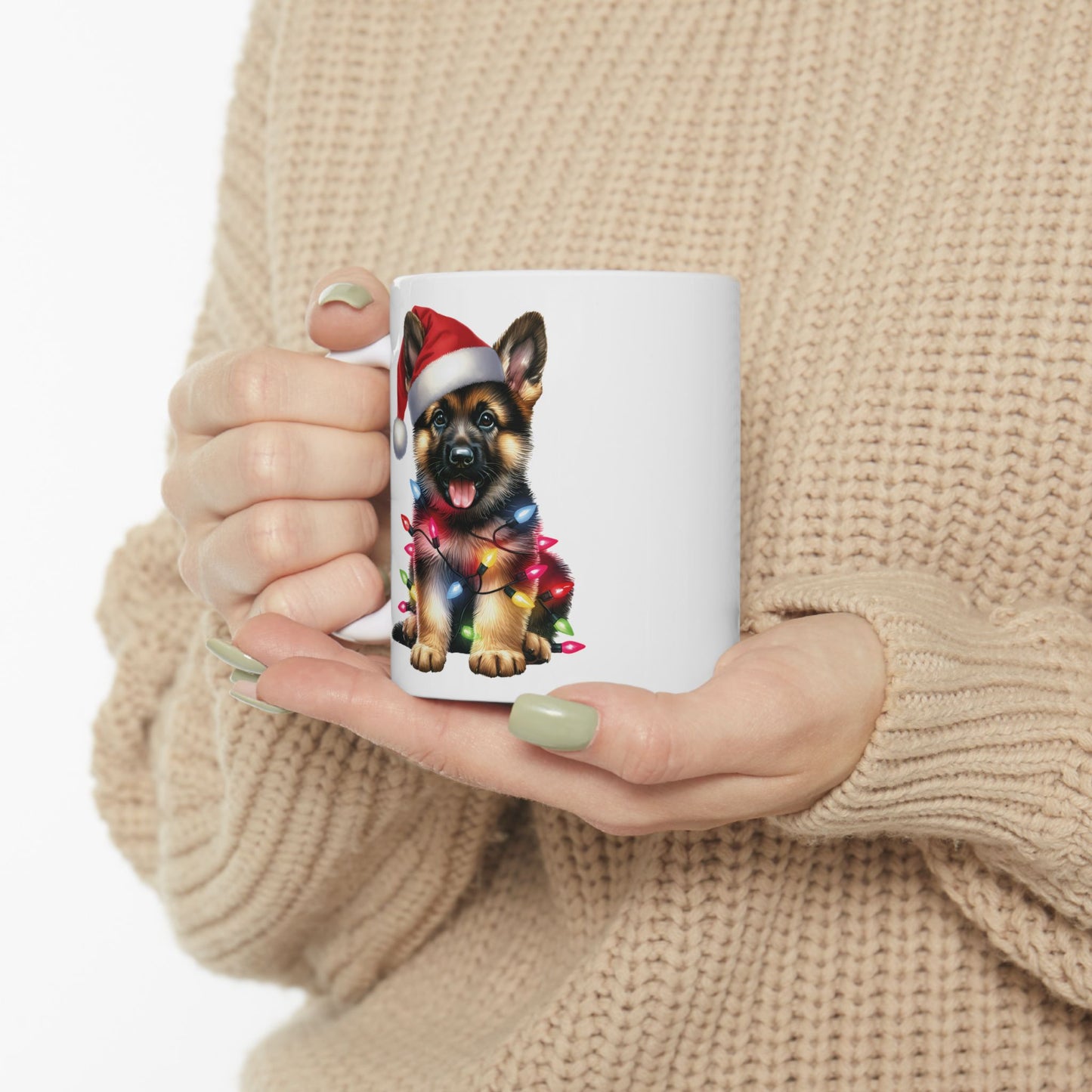 🎄 German Shepherd Christmas Lights Mug – Santa Paws & Holiday Cheer in Every Sip 🐾