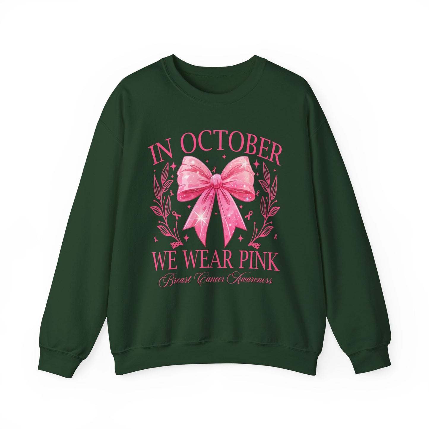 🎀✨ In October We Wear Pink Sweatshirt – Elegant Bow Breast Cancer Awareness Crewneck