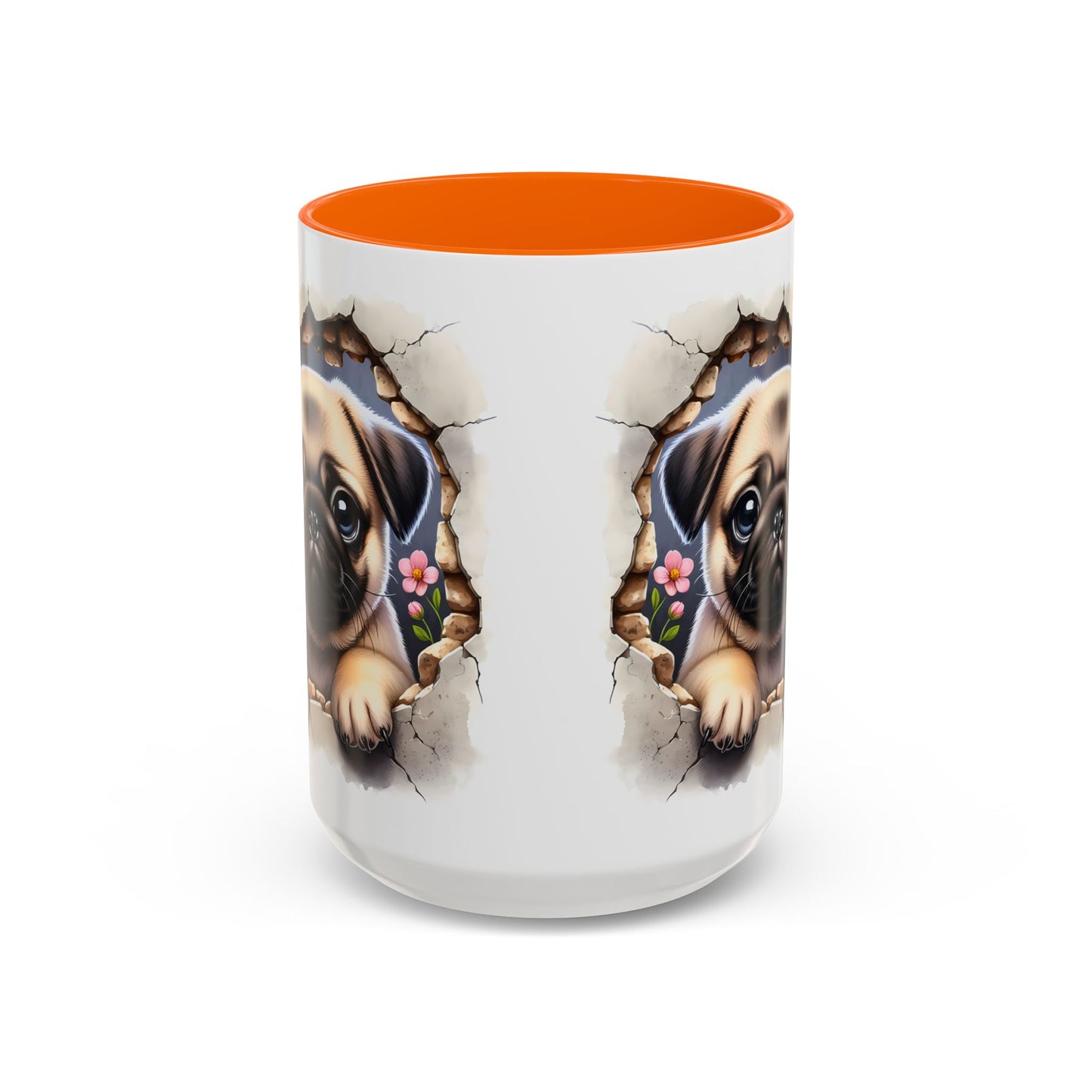 🐾💛 Pug Puppy Accent Mug – Cute Wrinkly Pug Coffee Cup ☕✨