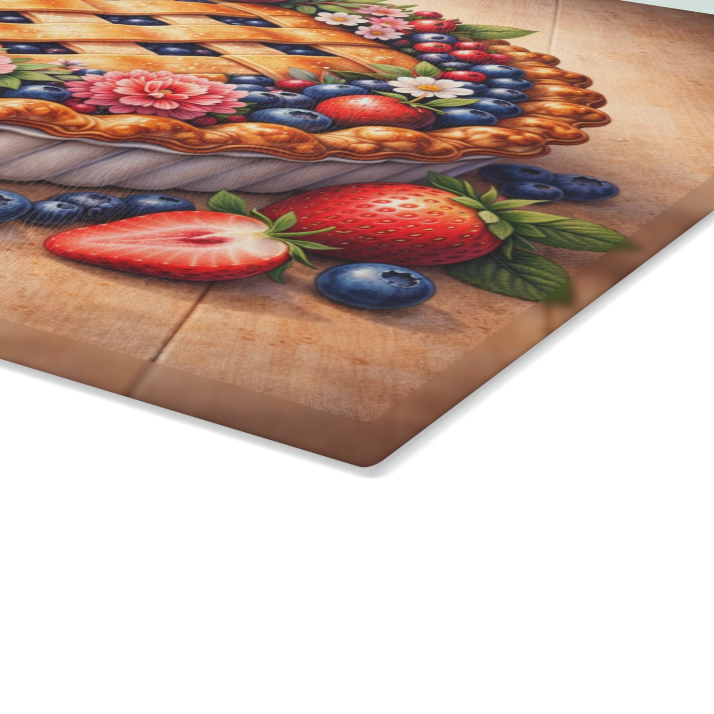 Berry Blossom Pie Glass Cutting Board – Vintage Farmhouse Dessert Kitchen Art