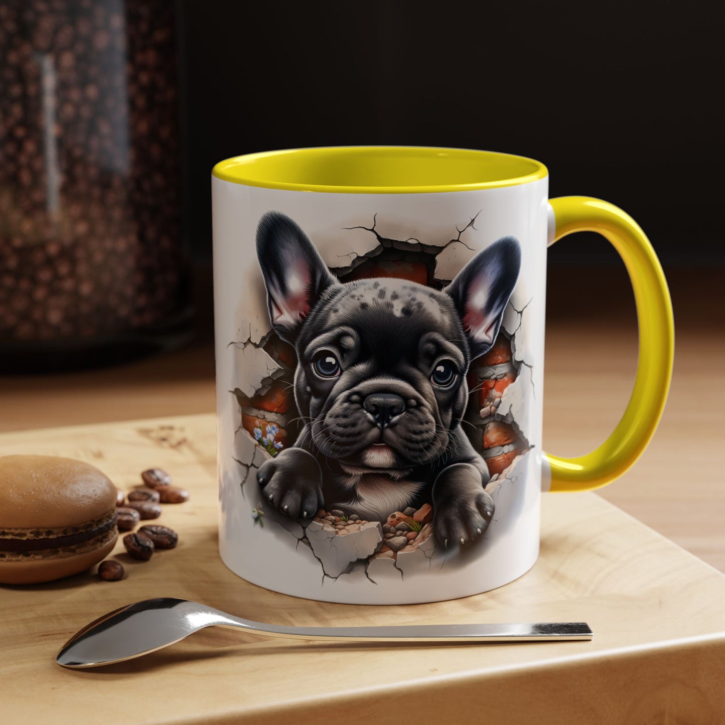 🐾🖤 Black French Bulldog Puppy Accent Mug – Cute Peek-Through Cup for Dog Lovers ☕✨