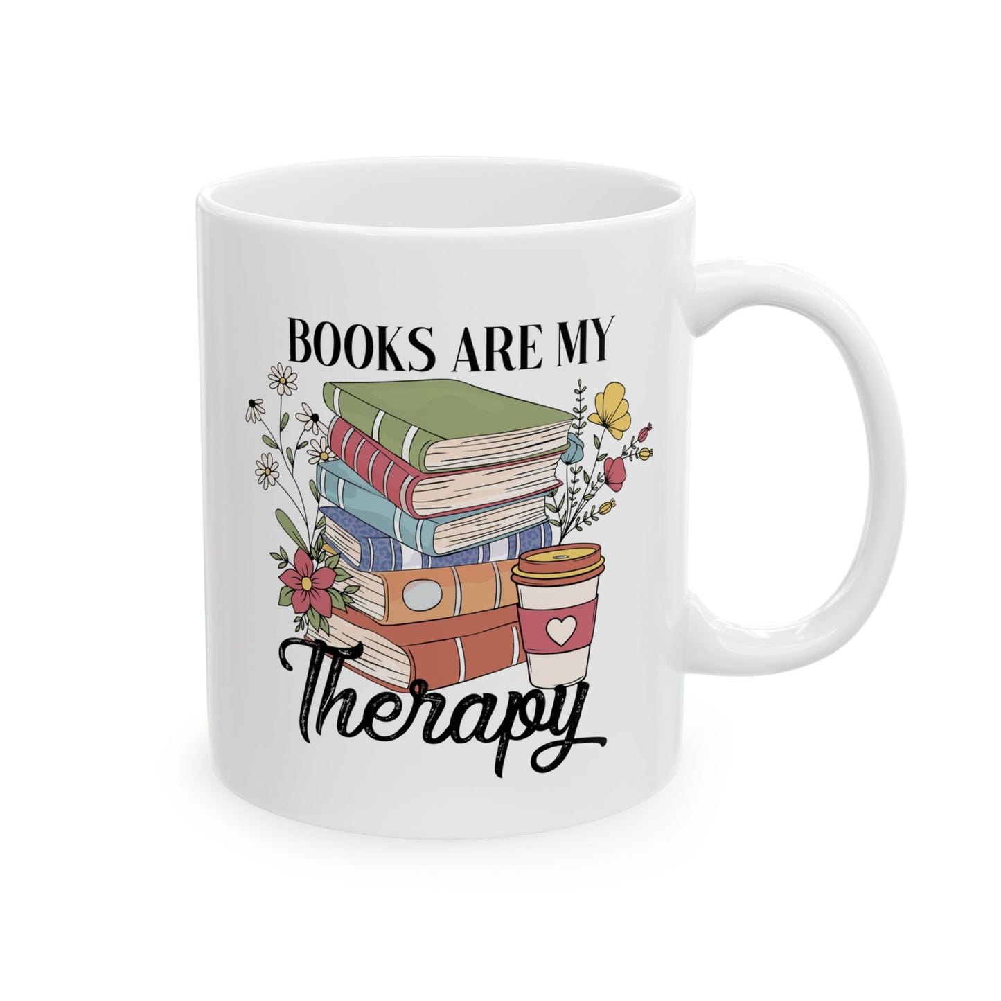 ☕📚 Book Lover’s Coffee Mug – Stacked Stories & Sips of Joy 🌼
