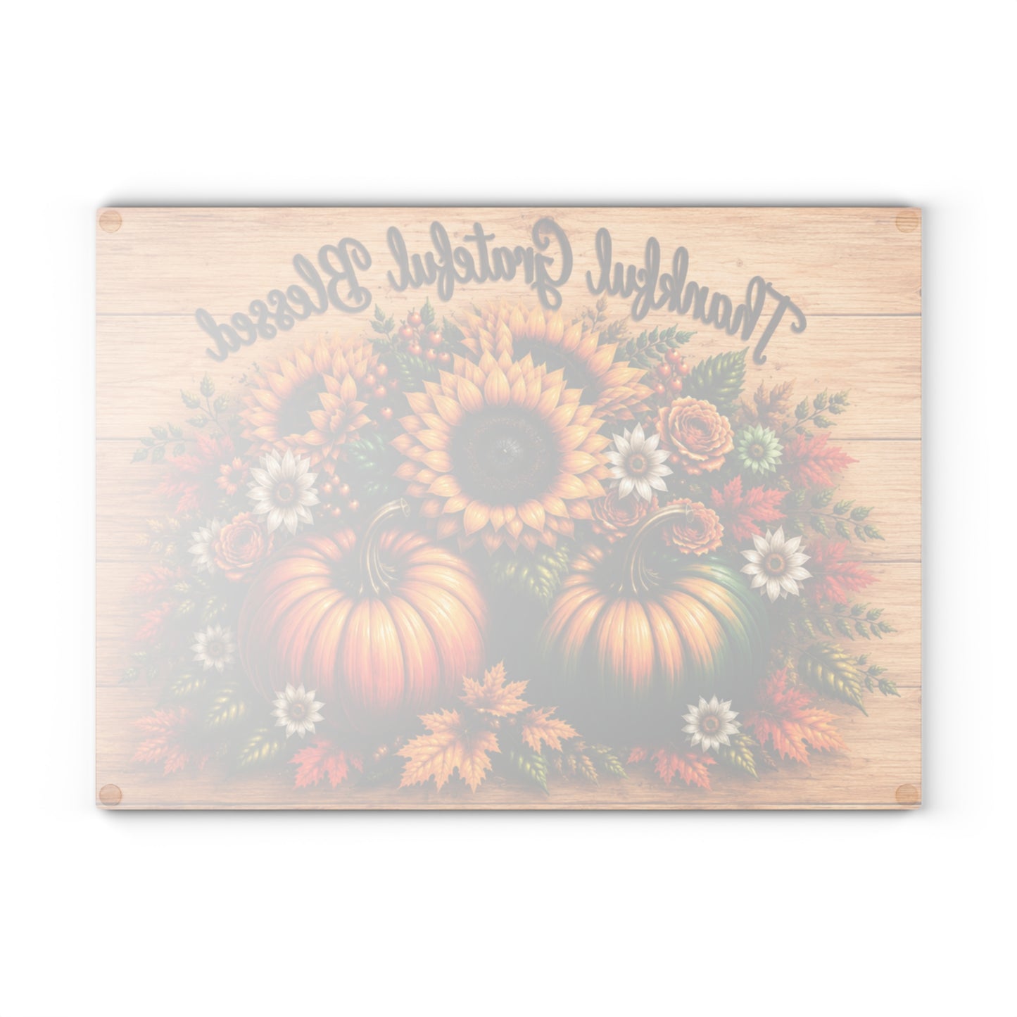 Thankful Grateful Blessed Sunflower & Pumpkin Glass Cutting Board – Fall Autumn Kitchen Decor
