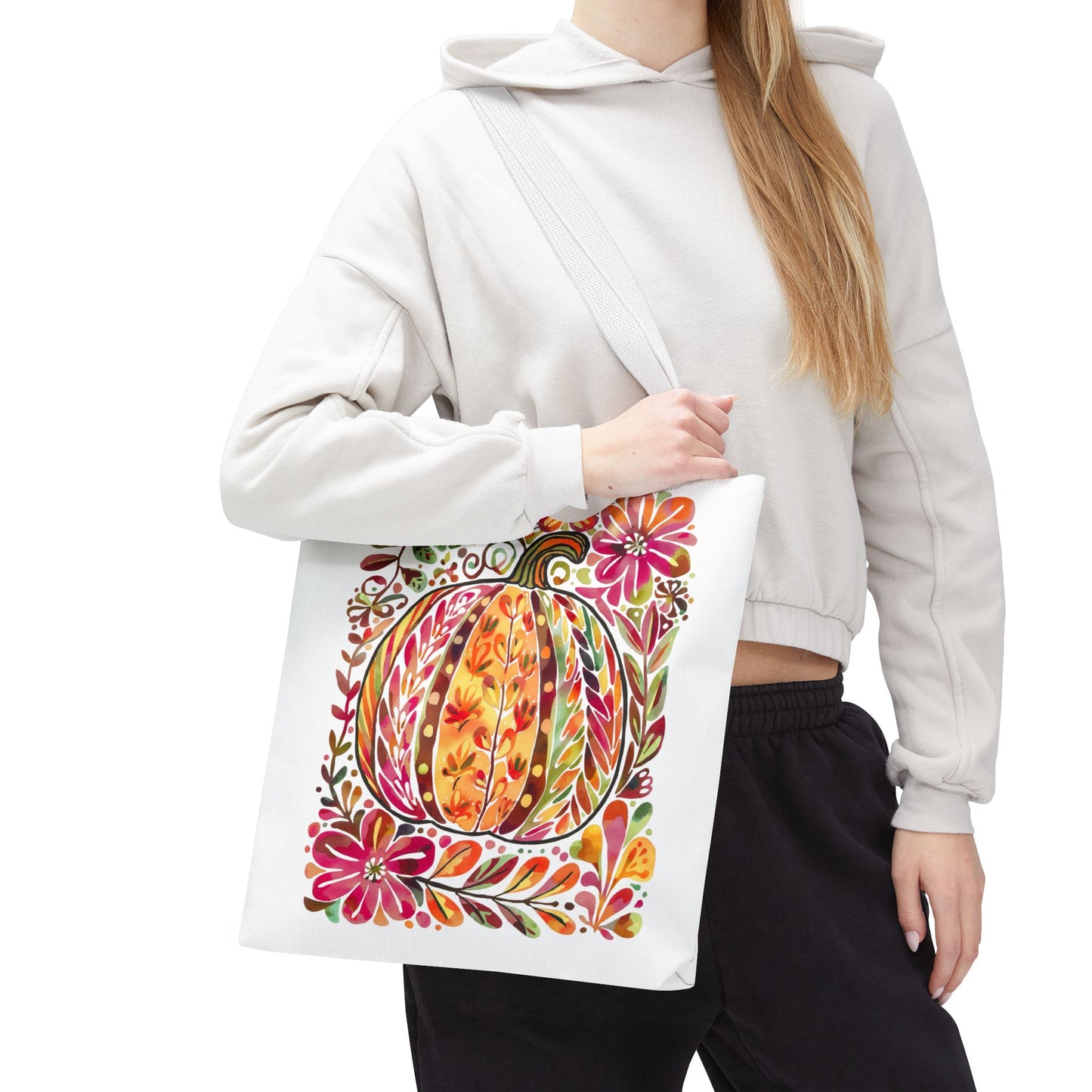 🎨 Watercolor Autumn Pumpkin Floral Tote Bag – Artistic Fall Charm 🍂