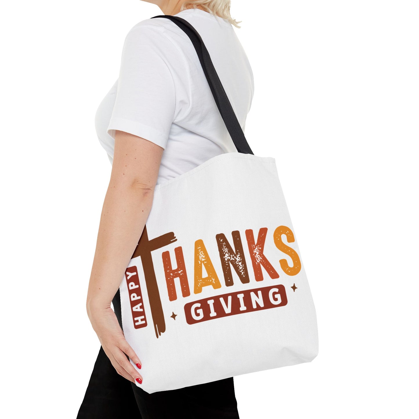 ✝️ Happy Thanksgiving Cross Tote – Faith & Gratitude in Fall Colors 🍂