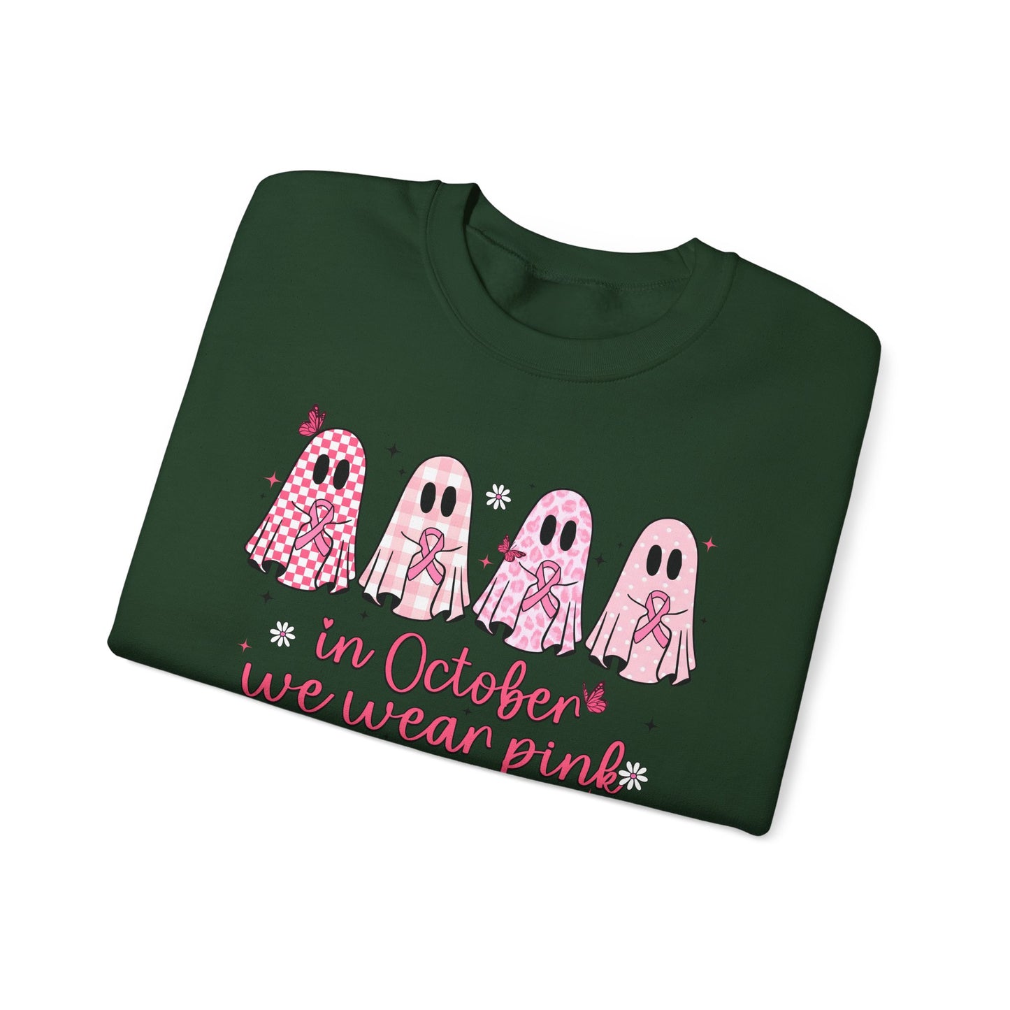 🎀👻 In October We Wear Pink Sweatshirt – Breast Cancer Awareness Halloween Ghosts