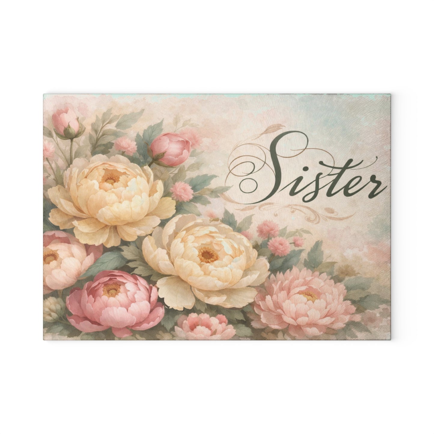 Sister Floral Glass Cutting Board – Elegant Kitchen Gift for Her