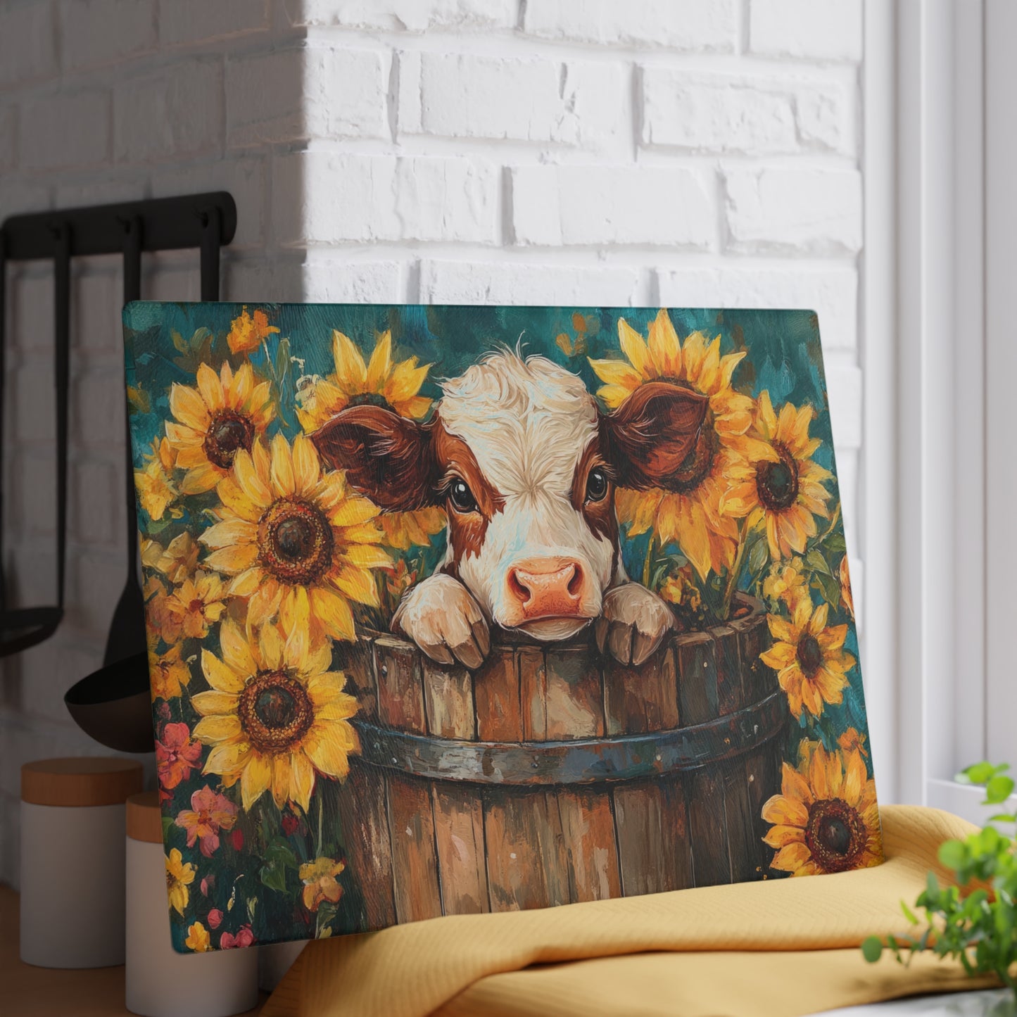 🌻🐄 Rustic Sunflower Calf Cutting Board – Country Charm Meets Timeless Elegance 🌾✨