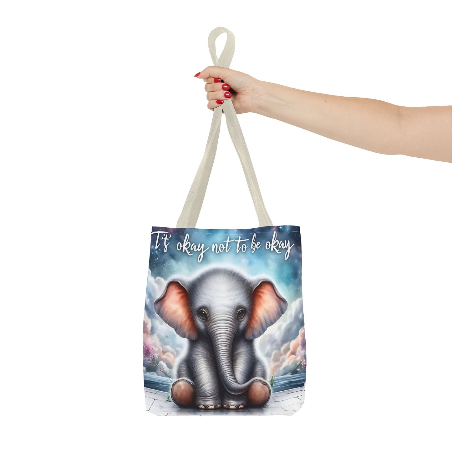 Bolsa de mano con elefante “Está bien no estar bien”: un suave recordatorio con un diseño delicado y caprichoso.