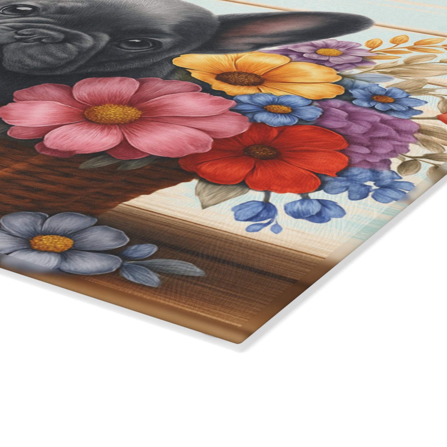 🐾 Gray French Bulldog in Bloom Basket Cutting Board – Frenchie Charm Meets Floral Elegance 🌸