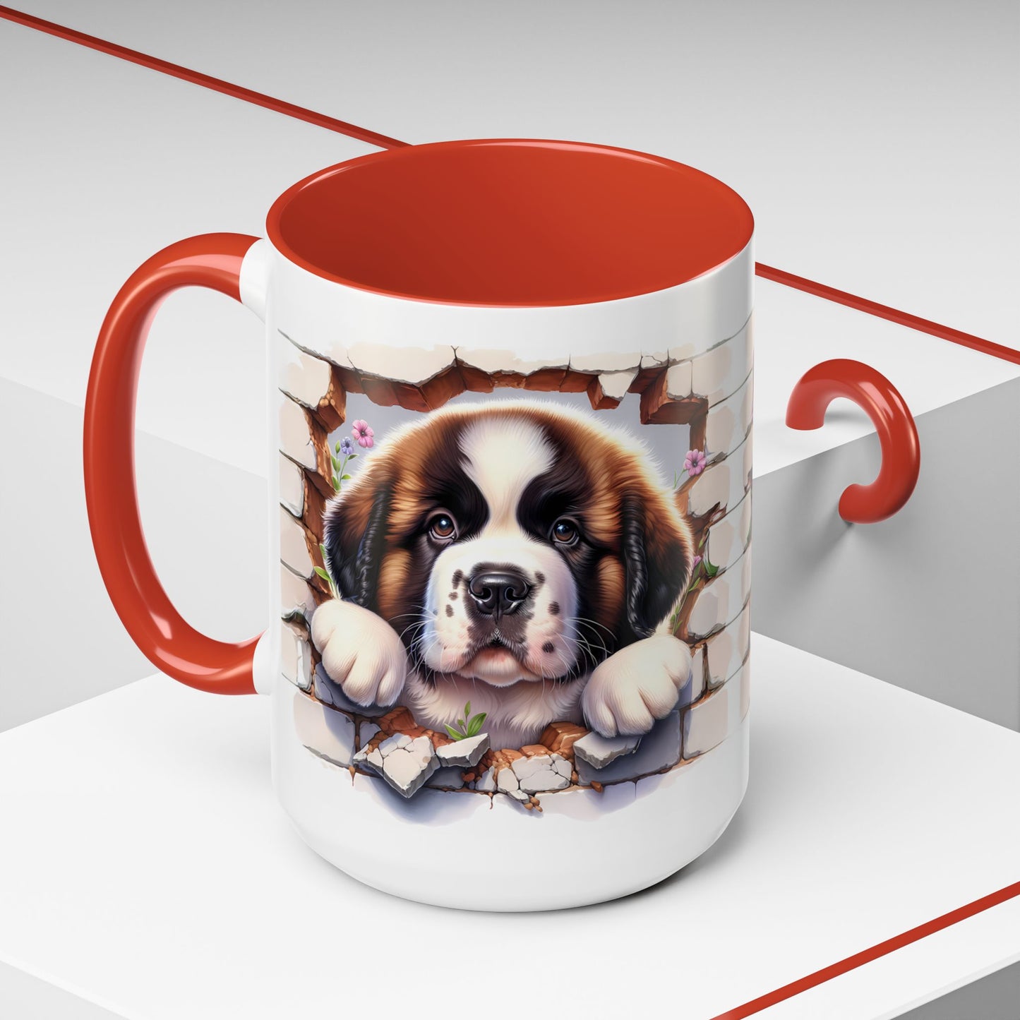 🐾☕ St. Bernard Puppy Peek Accent Mug – Gentle Giant Pup Lover Gift ✨❤️