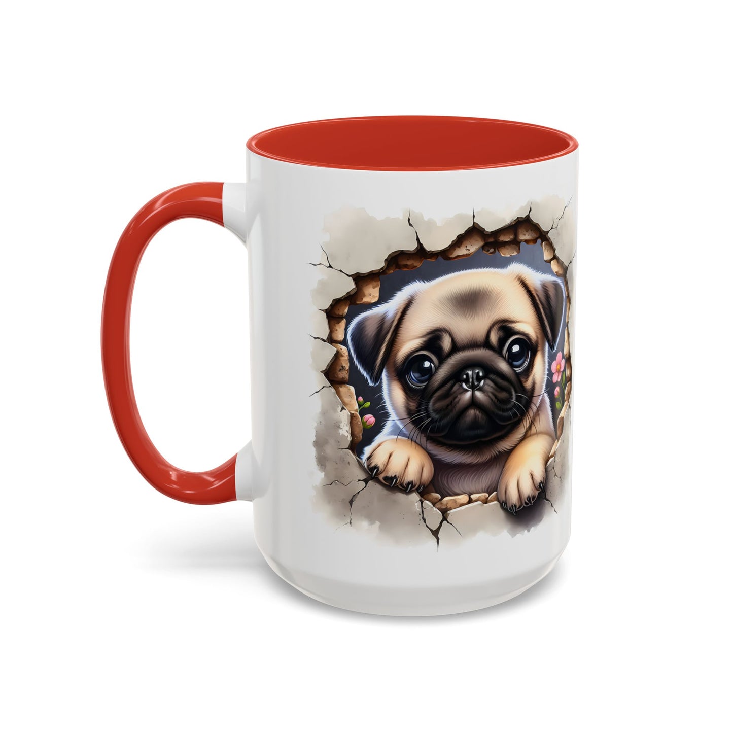 🐾💛 Pug Puppy Accent Mug – Cute Wrinkly Pug Coffee Cup ☕✨