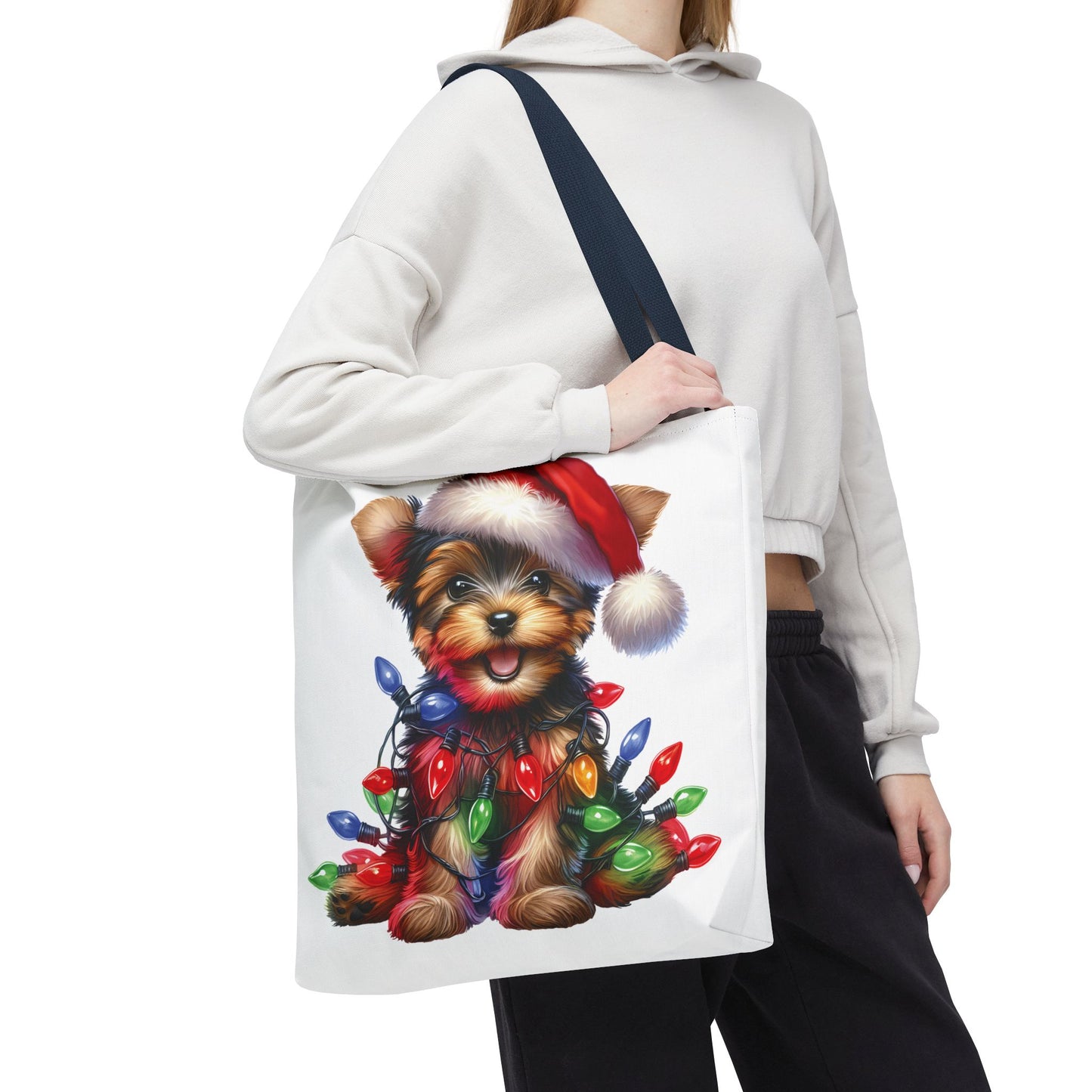 🎄 Yorkie Christmas Lights Tote Bag – Holiday Cheer in Every Carry 🎁