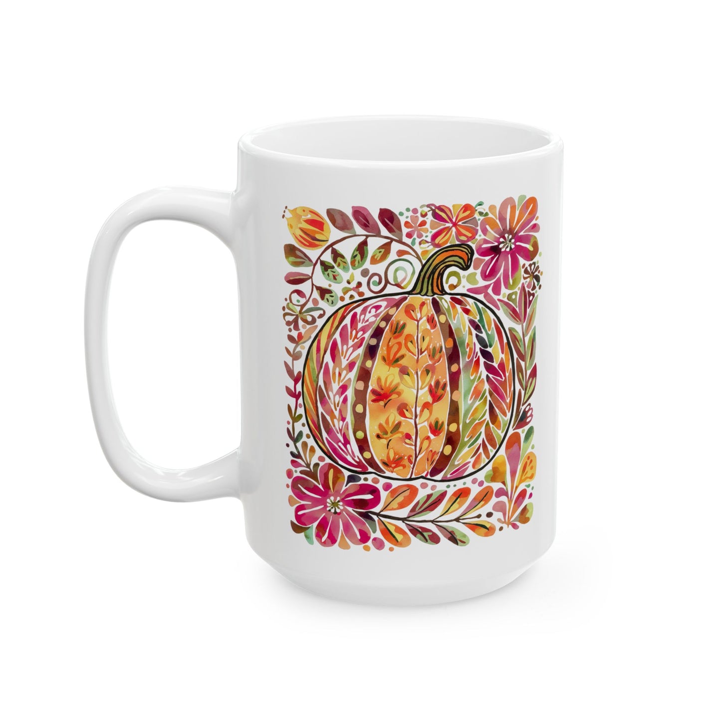 🎃🌸 Floral Pumpkin Mug – Autumn Harvest Coffee Cup 🍂☕