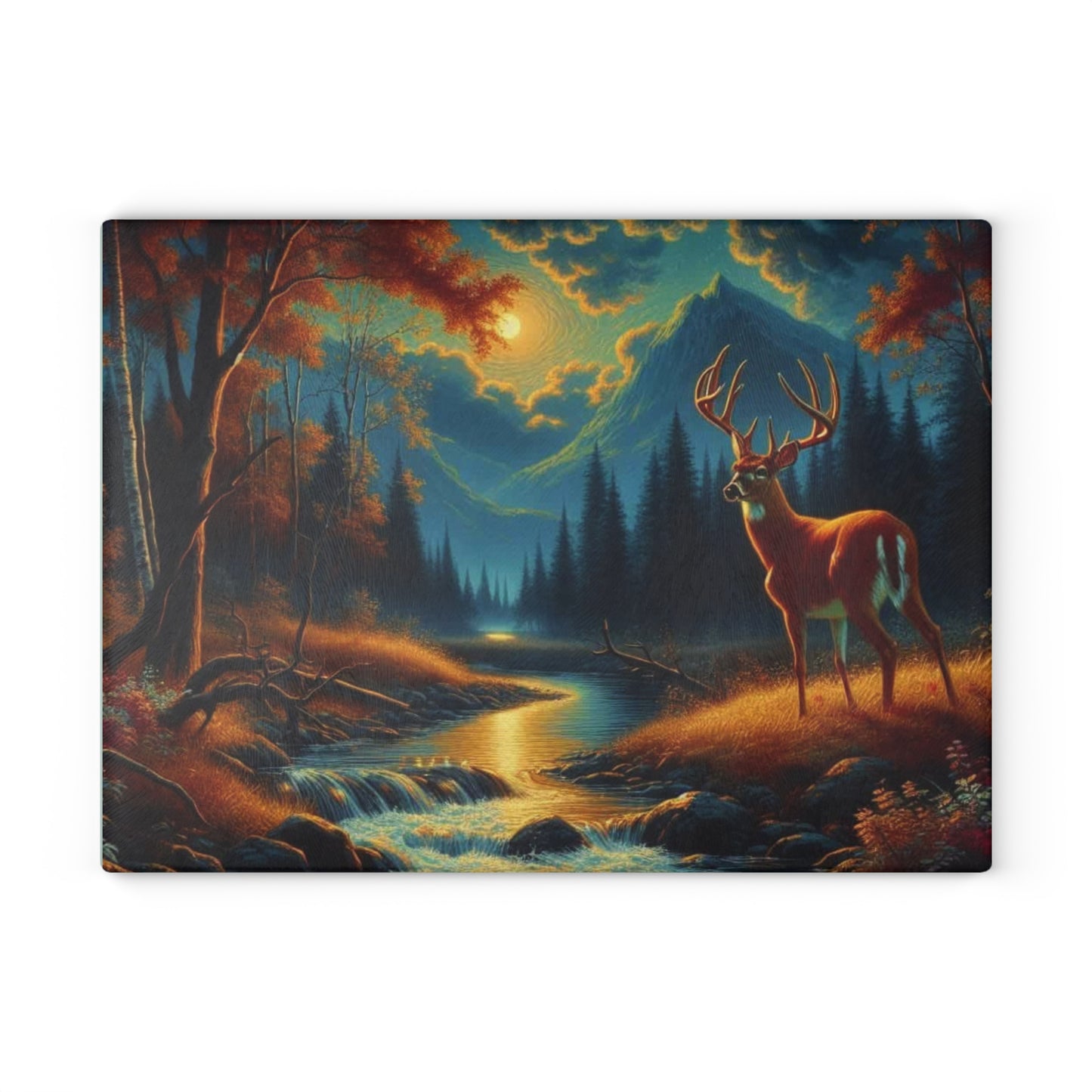 Moonlit Forest Buck Cutting Board – Enchanted Wilderness Art