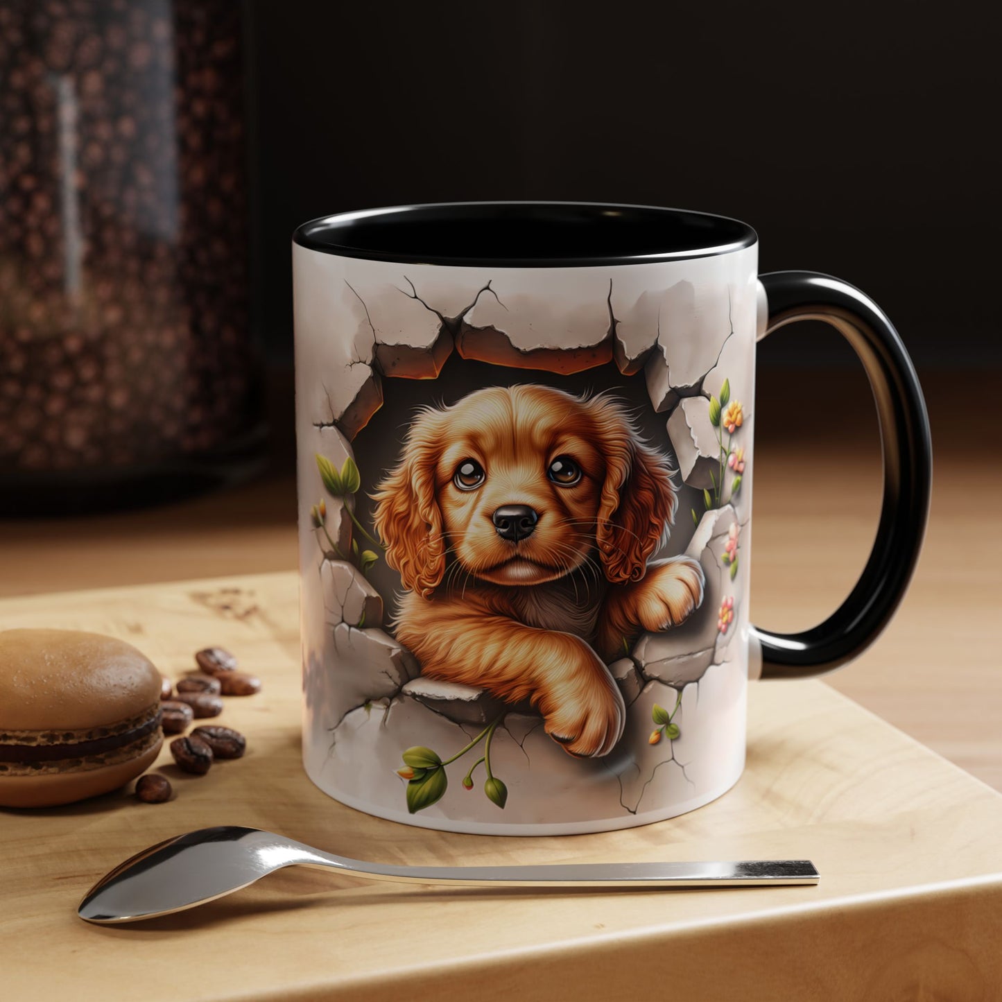 🐾 Cocker Spaniel Puppy Accent Mug – Sweet Fluffy Pup Coffee Cup ☕🤎