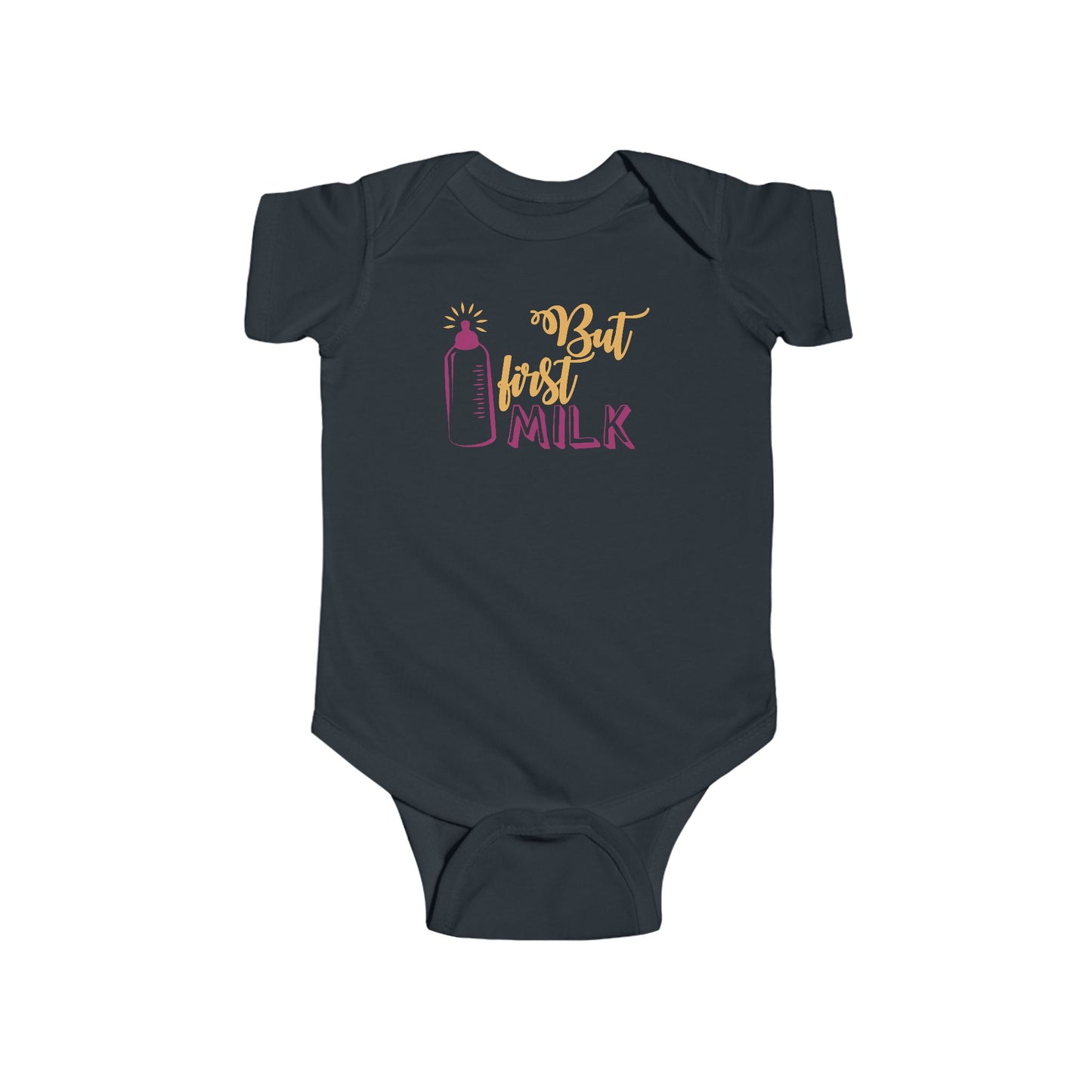 But First Milk Baby Onesie – Cute Bottle Graphic Outfit for Little Milk Lovers