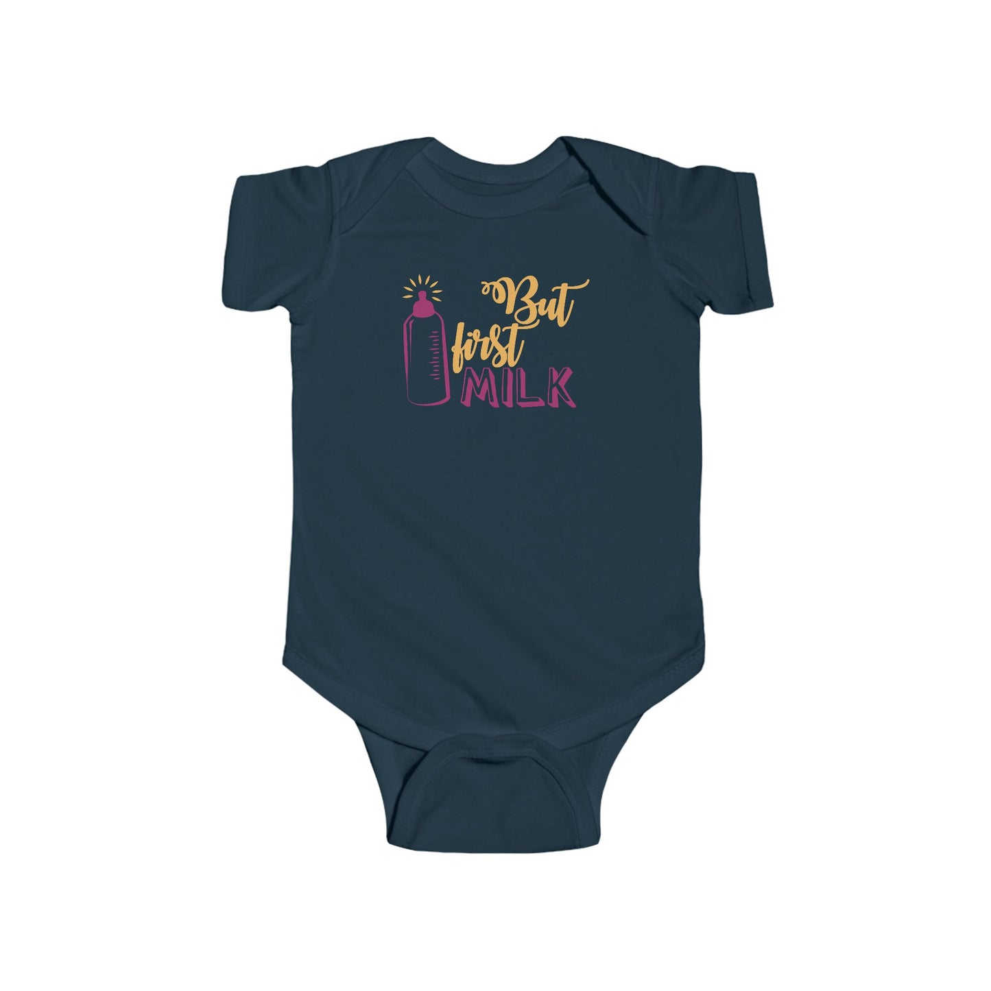 But First Milk Baby Onesie – Cute Bottle Graphic Outfit for Little Milk Lovers