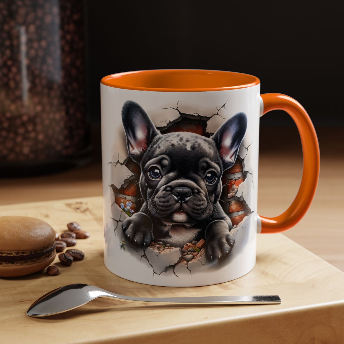 🐾🖤 Black French Bulldog Puppy Accent Mug – Cute Peek-Through Cup for Dog Lovers ☕✨