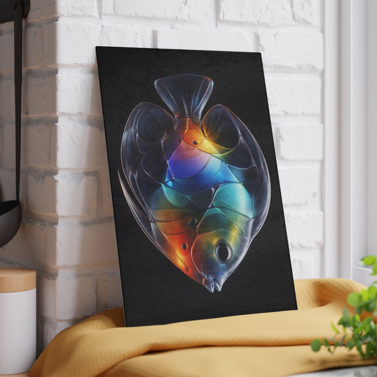 Rainbow Glow Glass Cutting Board – Stunning Discus Fish Artwork