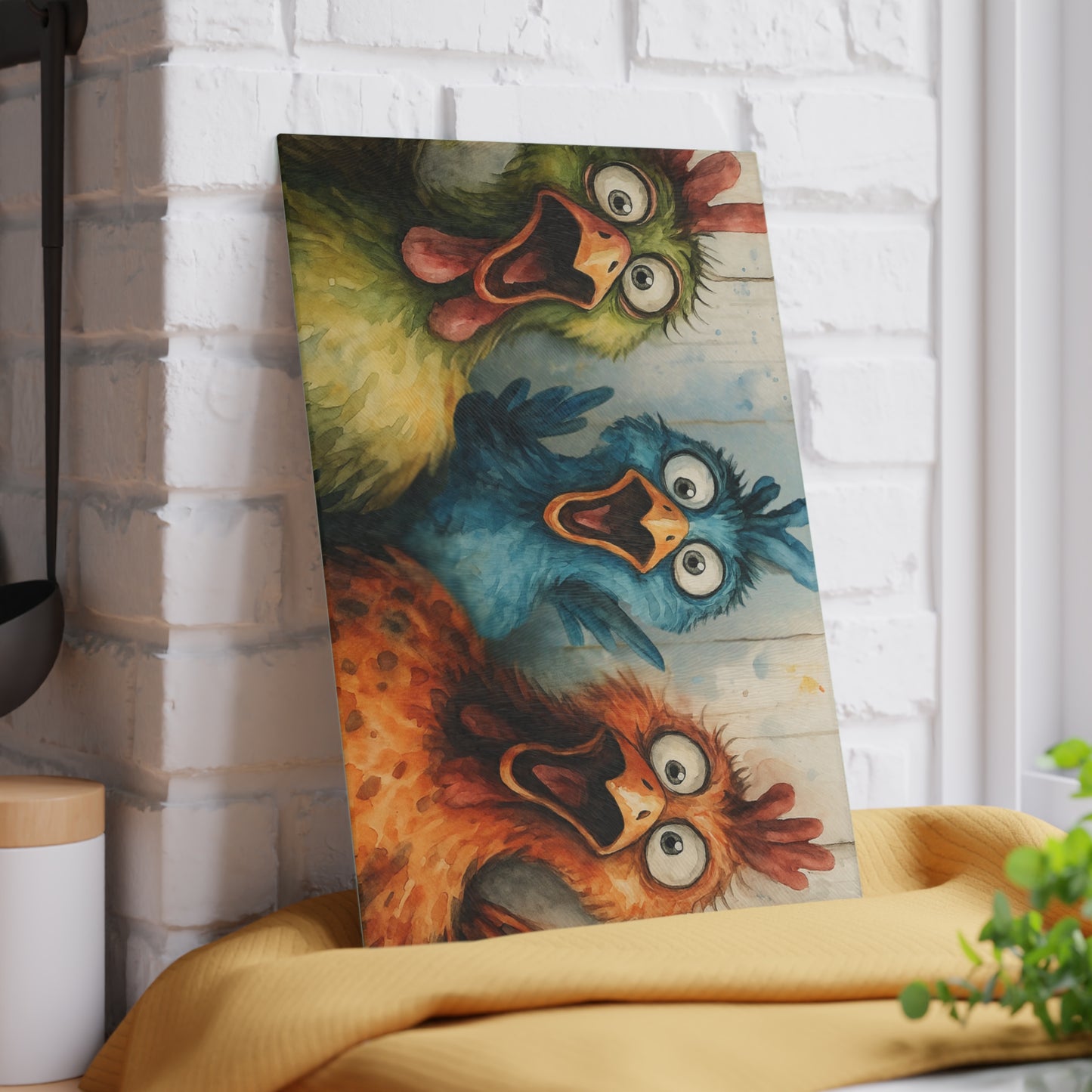 🐔🎨 Cluckin’ Crazy Fun – Colorful Chicken Glass Cutting Board for Farmhouse Charm 🐓