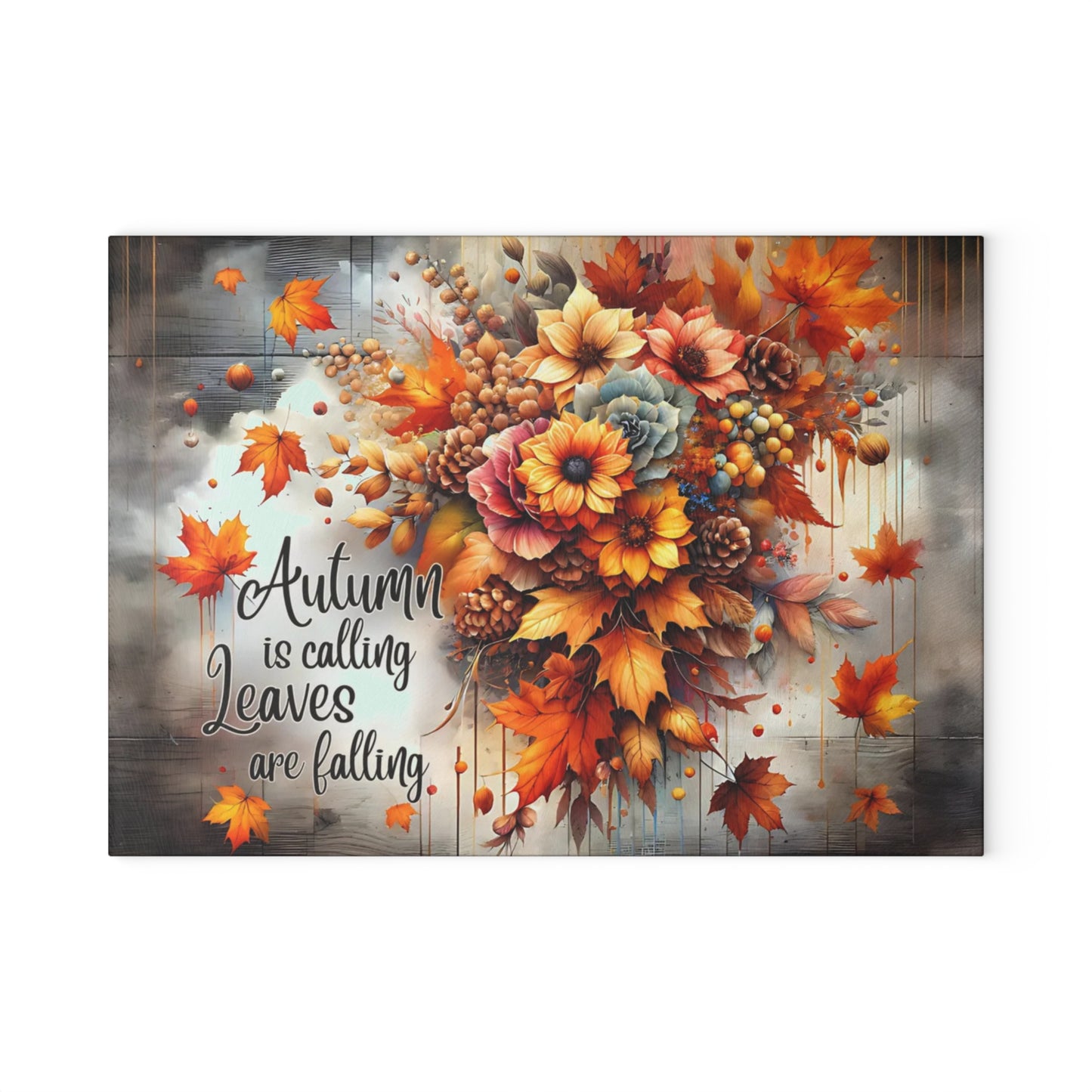 🍂✨ “Autumn Is Calling” Glass Cutting Board – Cozy Fall Kitchen Accent