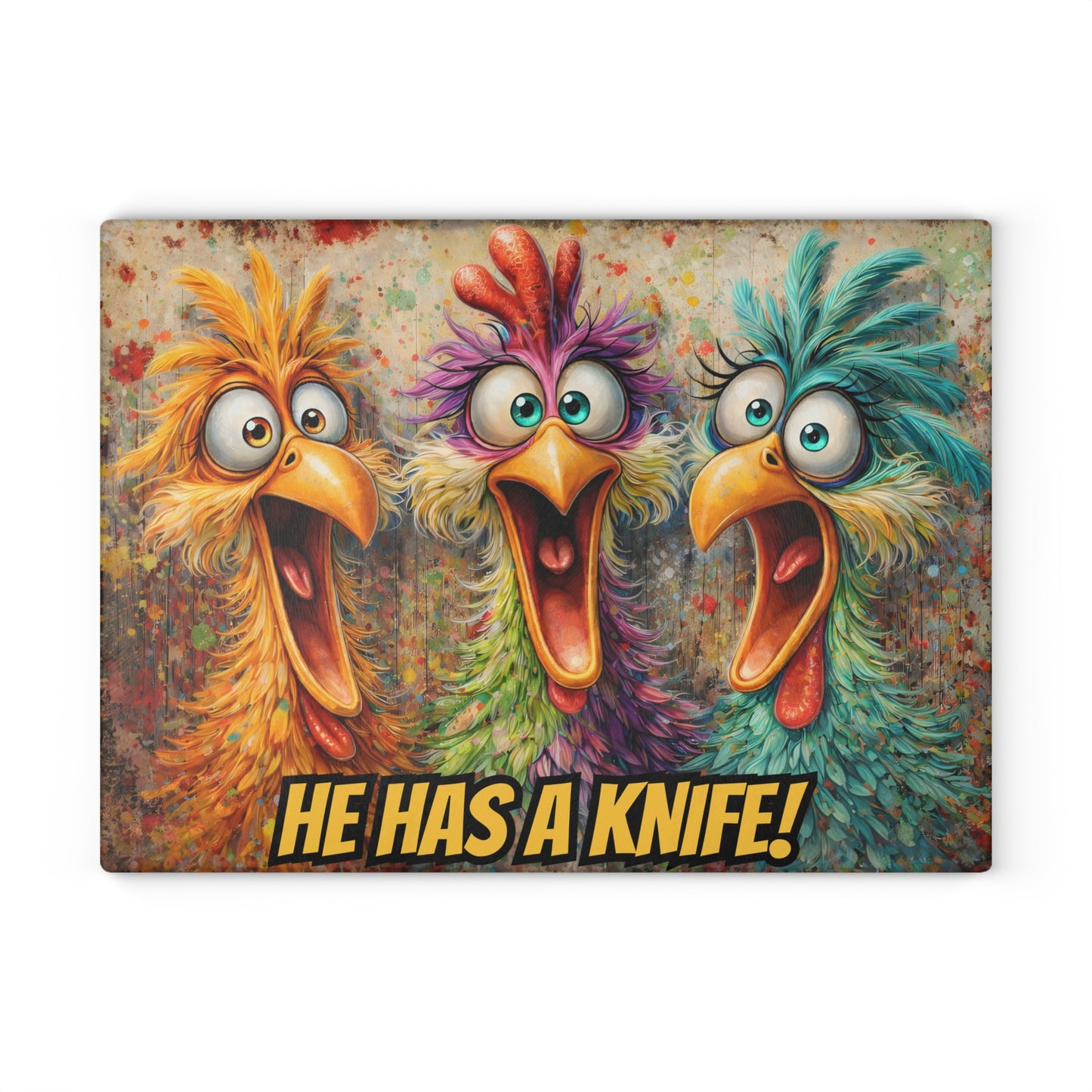 Kitchen Chaos Served Daily Glass Cutting Board – Funny Chicken Kitchen Art