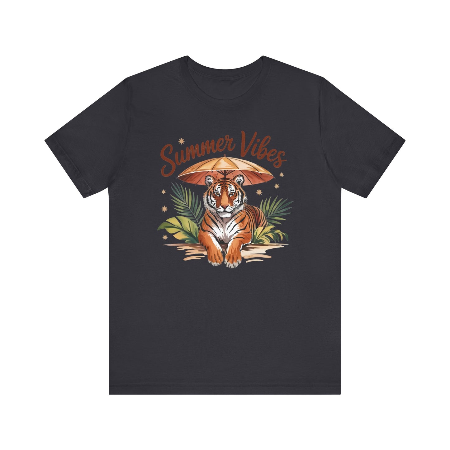 Camiseta Summer Vibes Tiger – Gráfico de palmeras de la selva con paraguas | Múltiples opciones de color