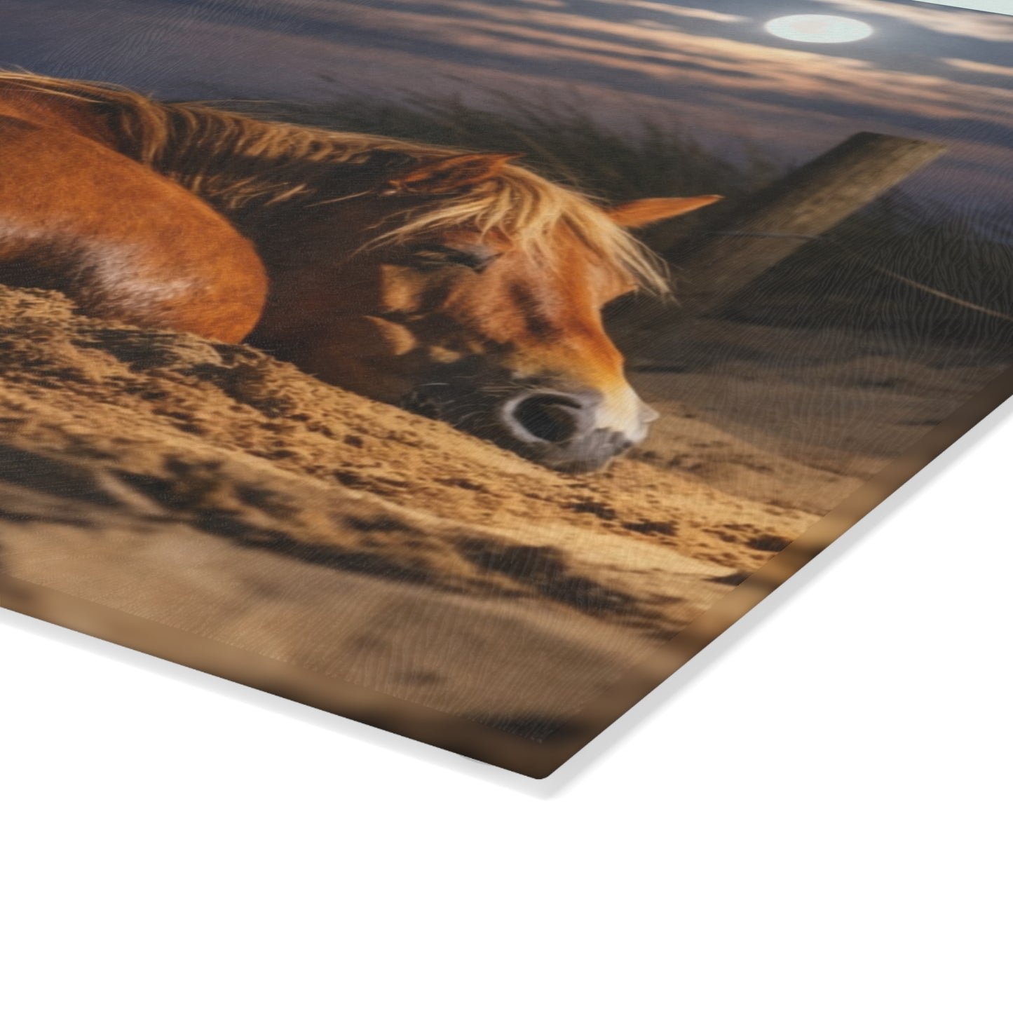 Peaceful Horse on Moonlit Beach Glass Cutting Board – Coastal Farmhouse Horse Lover Kitchen Decor