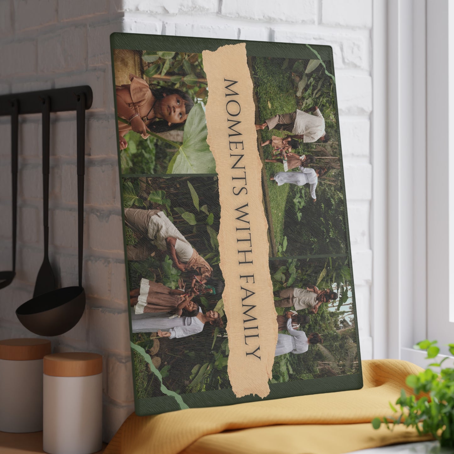 Moments with Family Photo Collage Glass Cutting Board – Personalized Family Memory Keepsake