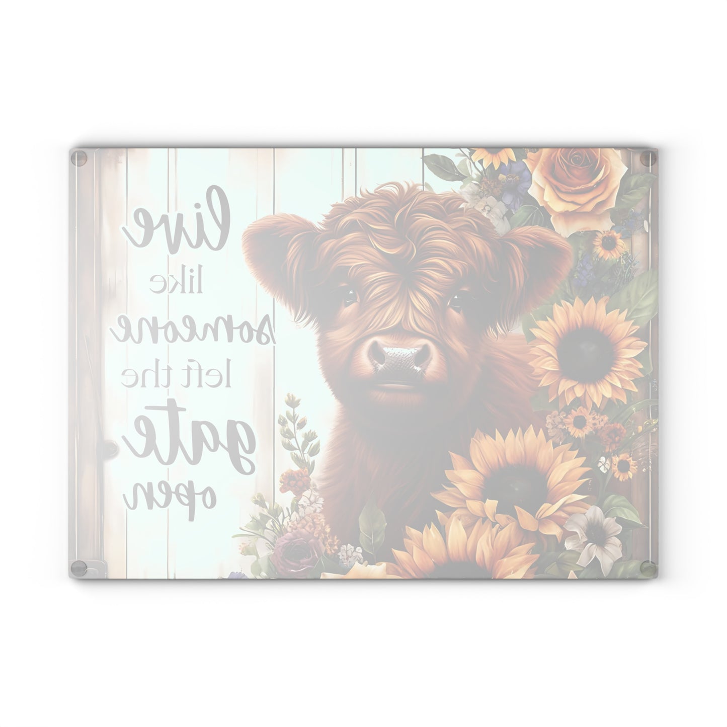 🐮🌻 Highland Cow Sunflower Cutting Board – Rustic Farmhouse Charm with Inspirational Quote 🌼🌹