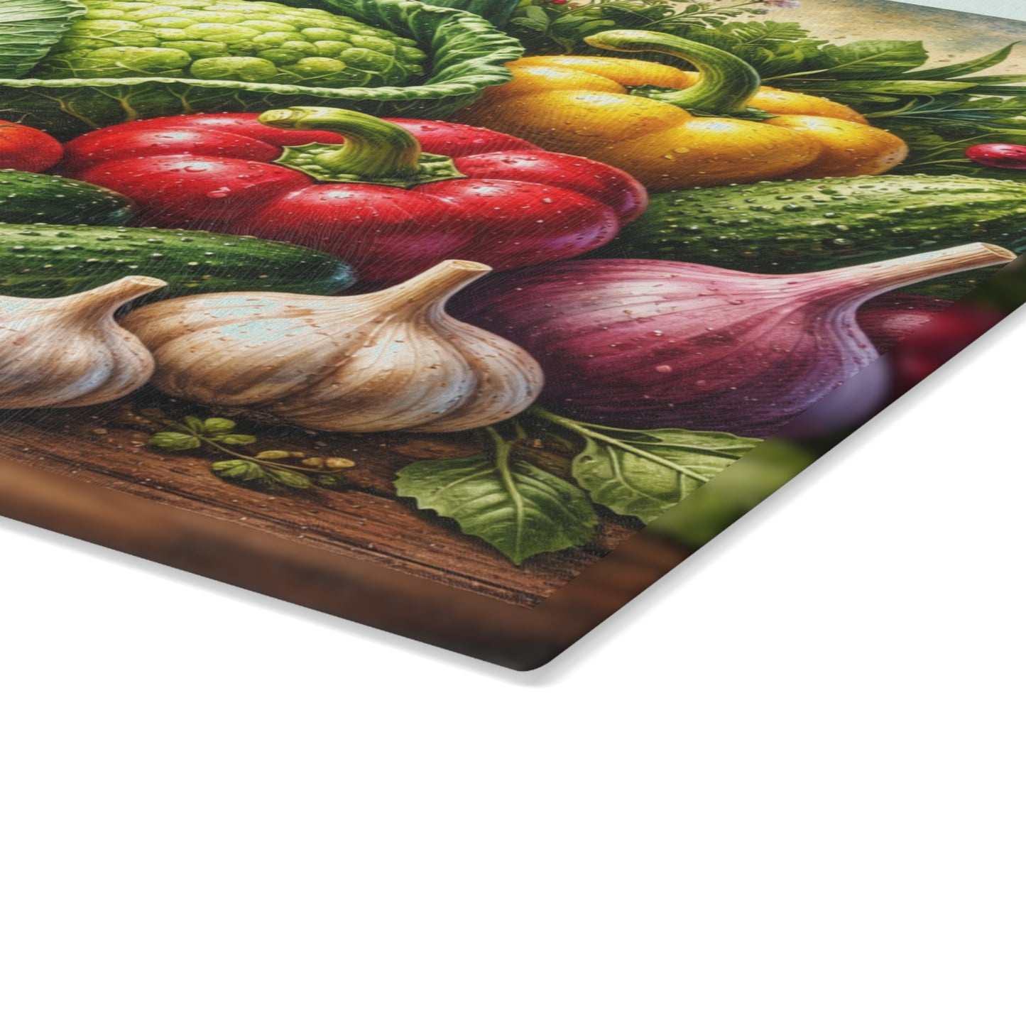 Garden Harvest Glass Cutting Board – Fresh Farm Market Inspired Kitchen Art