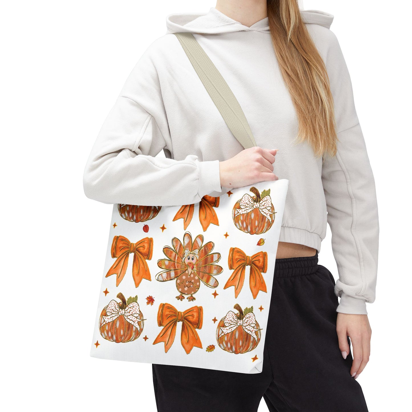 🎀 Girly Bows & Turkey Tote Bag – Cute & Cozy Thanksgiving Style 🦃🧡