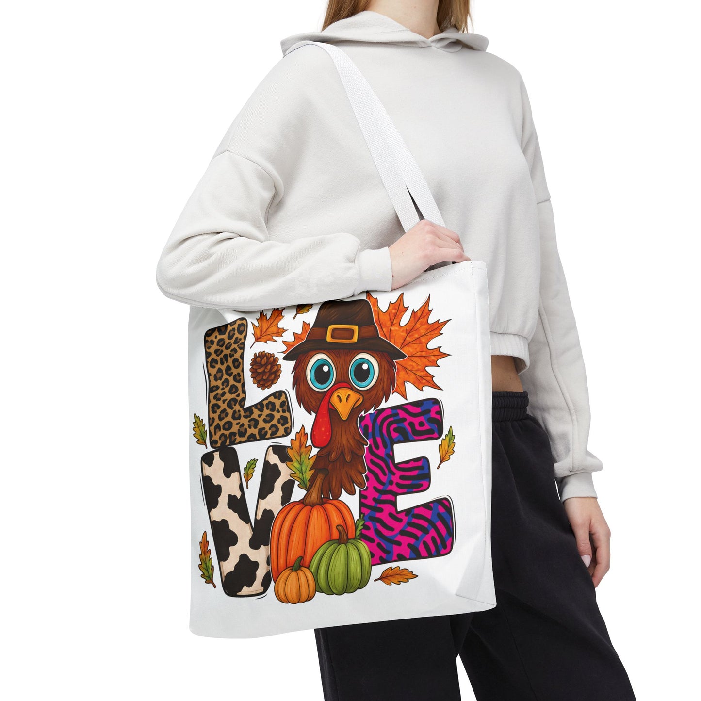 🦃 LOVE Turkey Tote Bag – Wild Prints, Big Eyes & Thanksgiving Fun 🎨