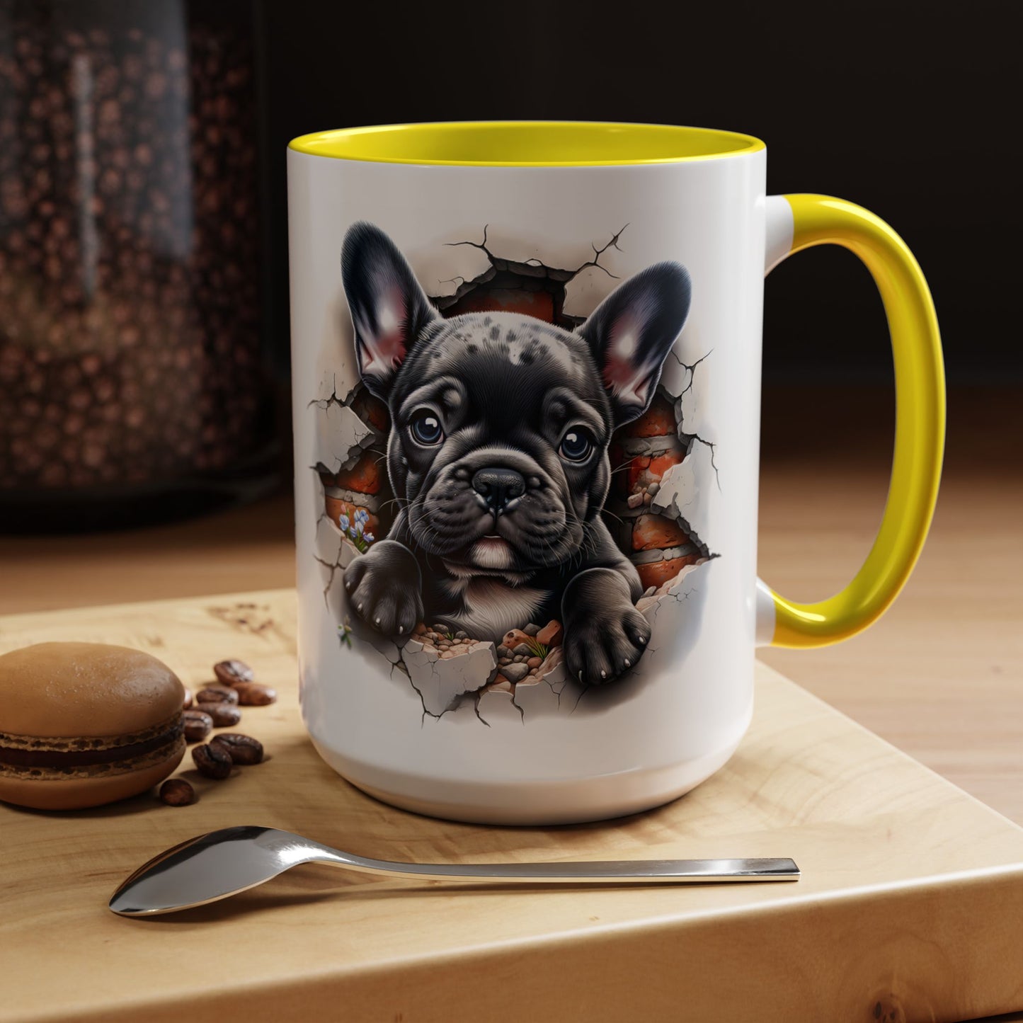 🐾🖤 Black French Bulldog Puppy Accent Mug – Cute Peek-Through Cup for Dog Lovers ☕✨