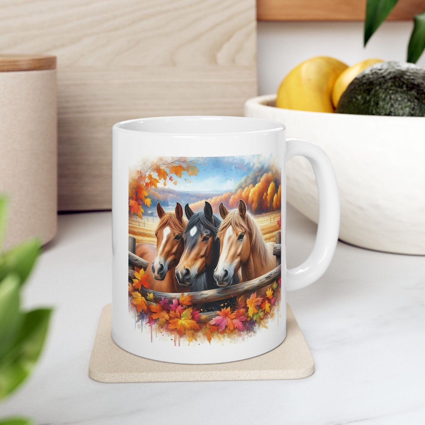 🐴🍂 Autumn Horses Mug – Fall Farm Coffee Cup with Rustic Charm ☕🍁