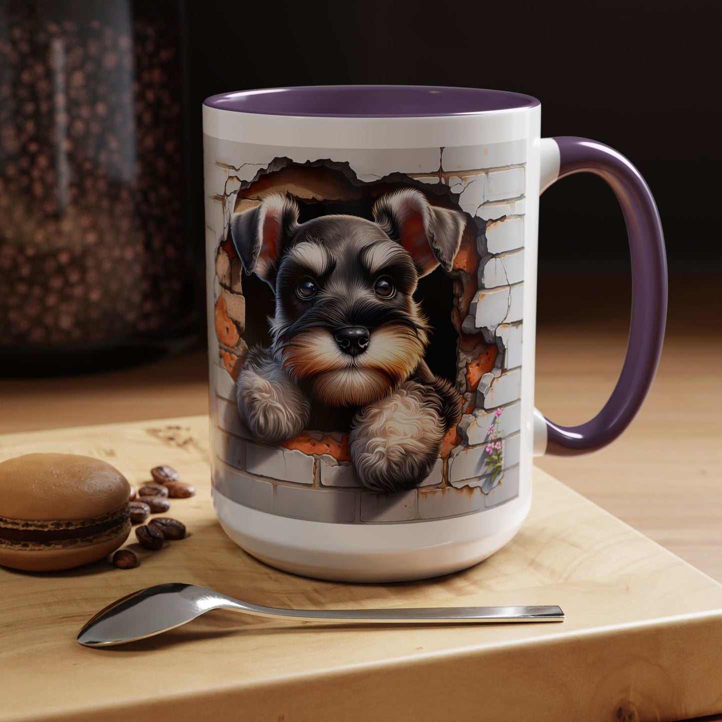🎀🐶 Schnauzer Puppy Accent Mug – Cute Peek-Through Dog Design for Animal Lovers ☕💖