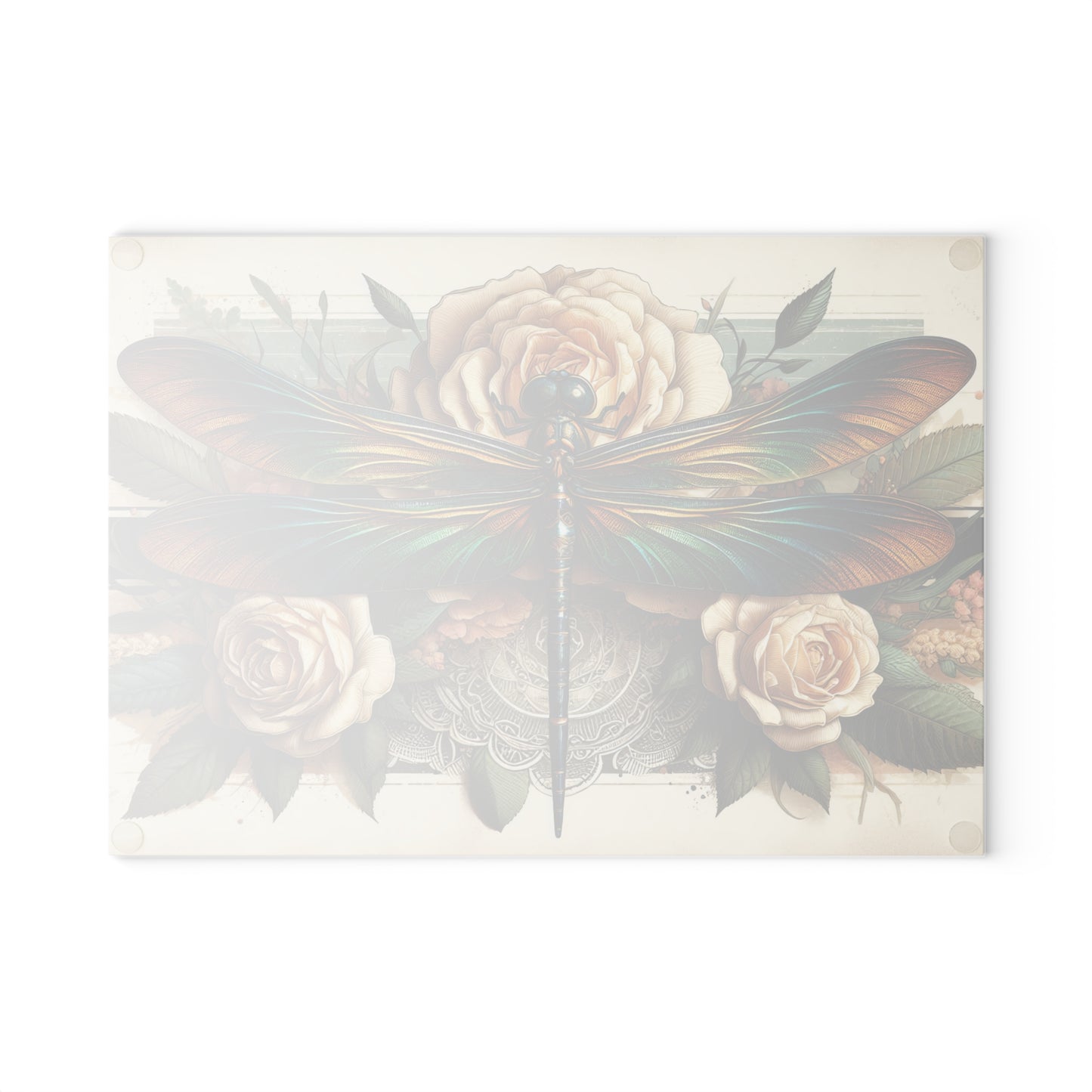 Vintage Dragonfly & Rose Cutting Board – Elegant Botanical Art
