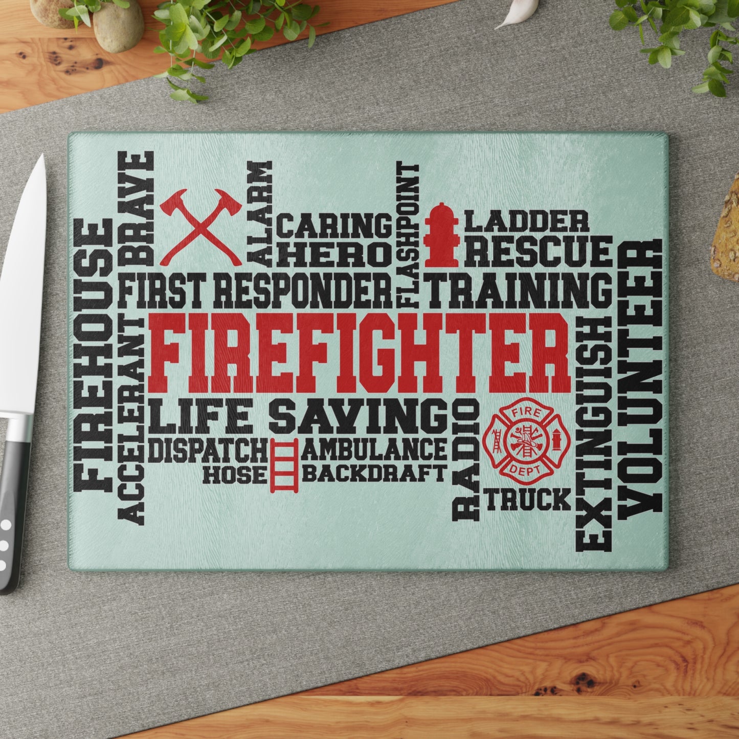 Firefighter Word Art Cutting Board – Strength, Service, and Bravery
