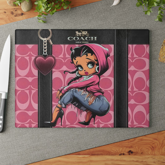 Tabla de cortar rosa retro chic: elegante decoración de cocina de vidrio con estilo urbano