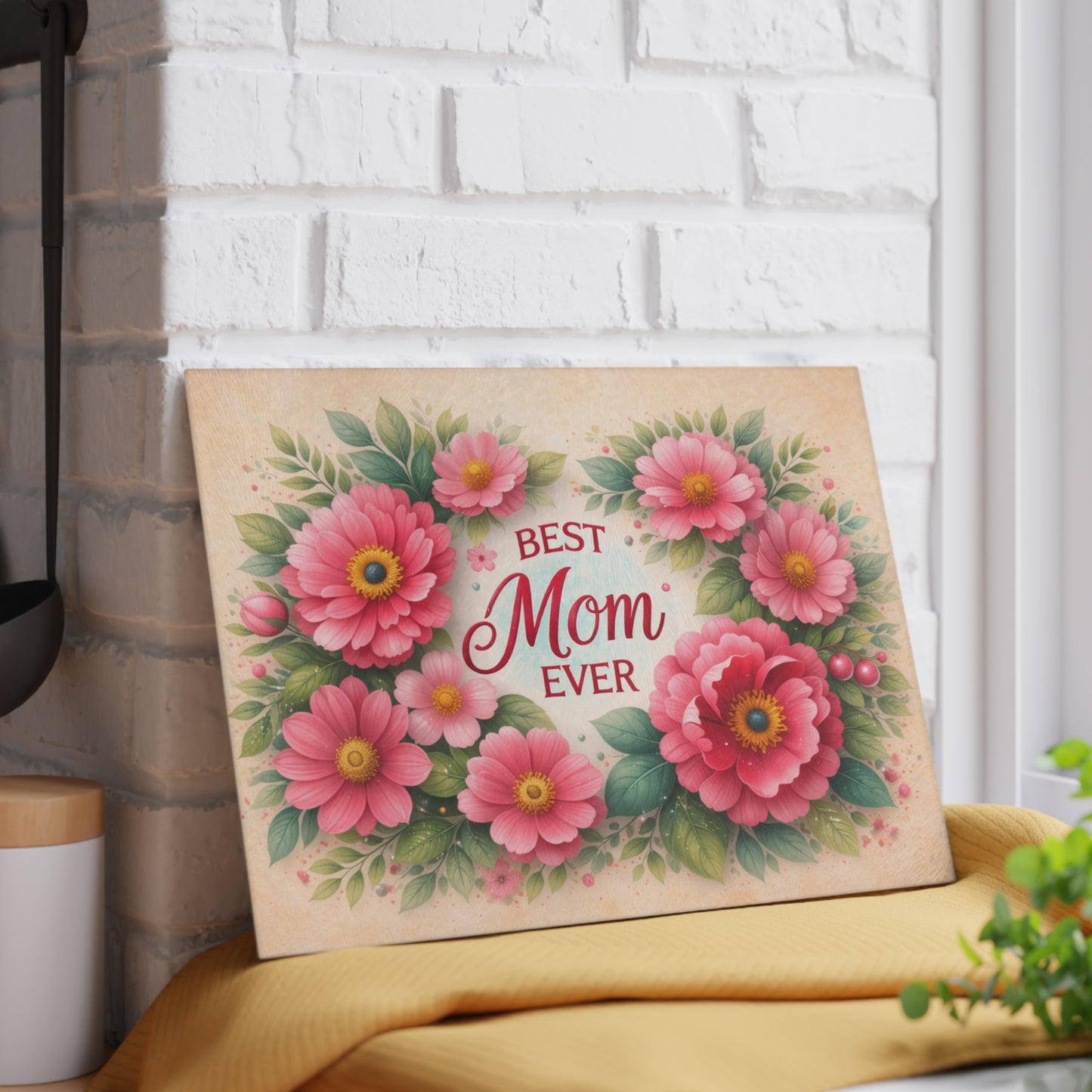 Best Mom Ever Floral Glass Cutting Board – Elegant Kitchen Gift for Her
