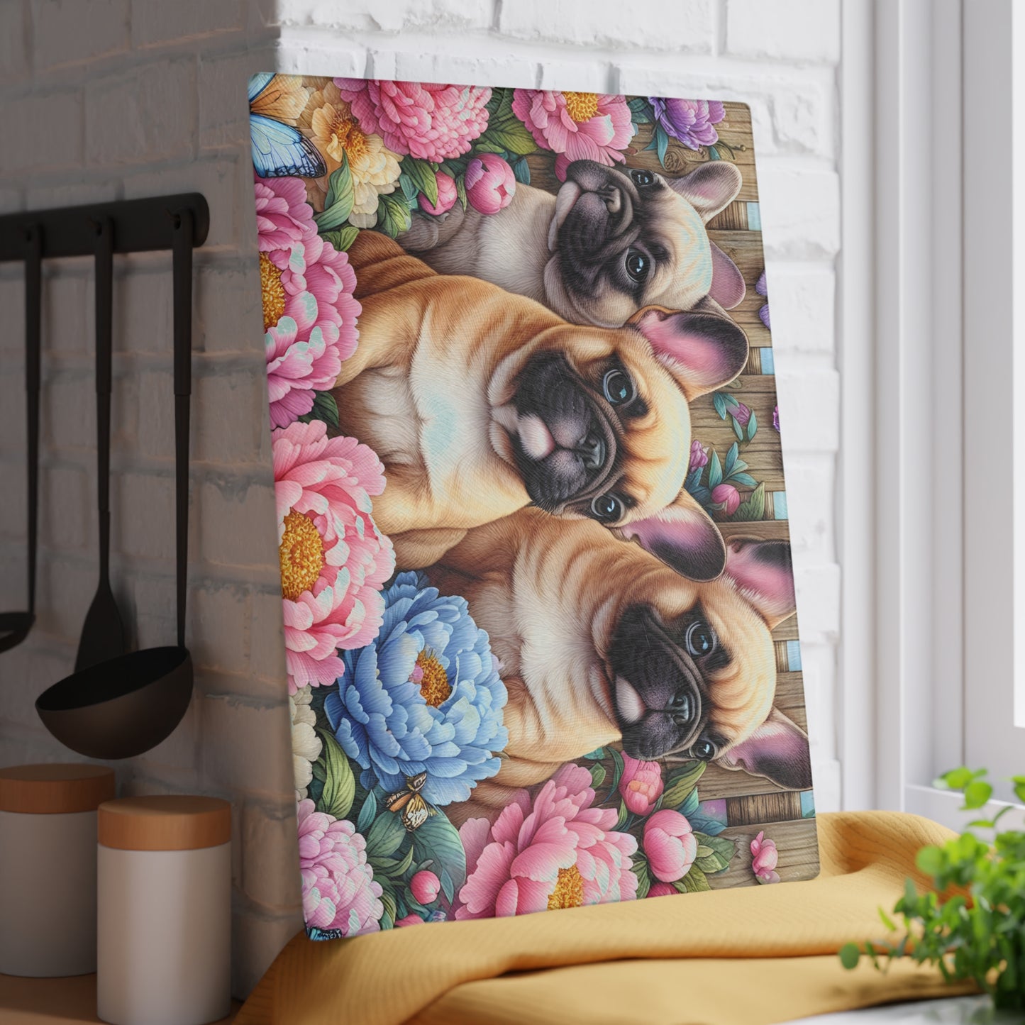 🐾 French Bulldog Floral Cutting Board – Adorable Pup Charm for Your Kitchen 🌸