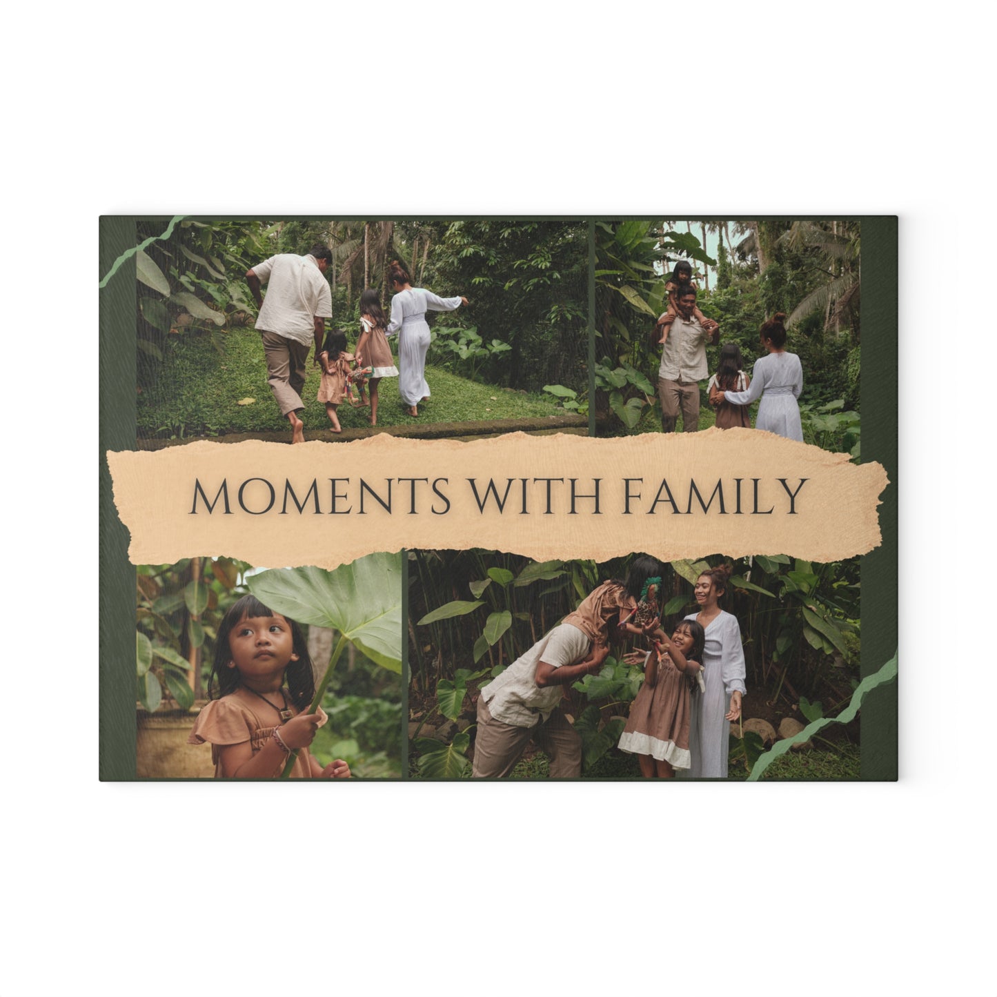 Moments with Family Photo Collage Glass Cutting Board – Personalized Family Memory Keepsake