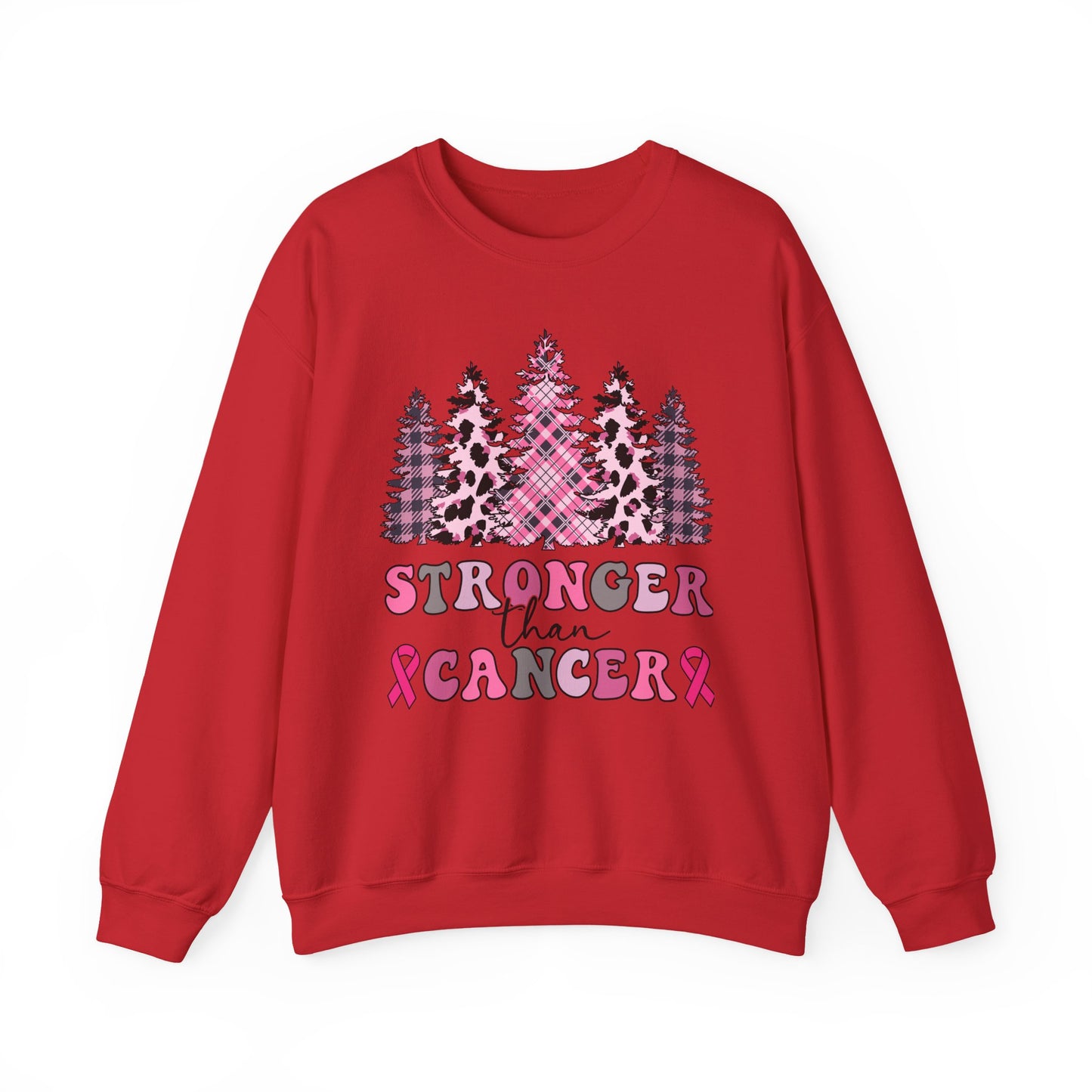 🌲💗 Stronger Than Cancer Pink Trees Sweatshirt – Breast Cancer Awareness Crewneck
