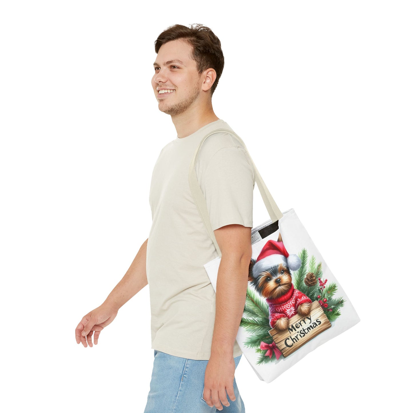 📦🐶 Yorkie Christmas Tote Bag – Tiny Terrier Holiday Charm in Every Carry 🎄