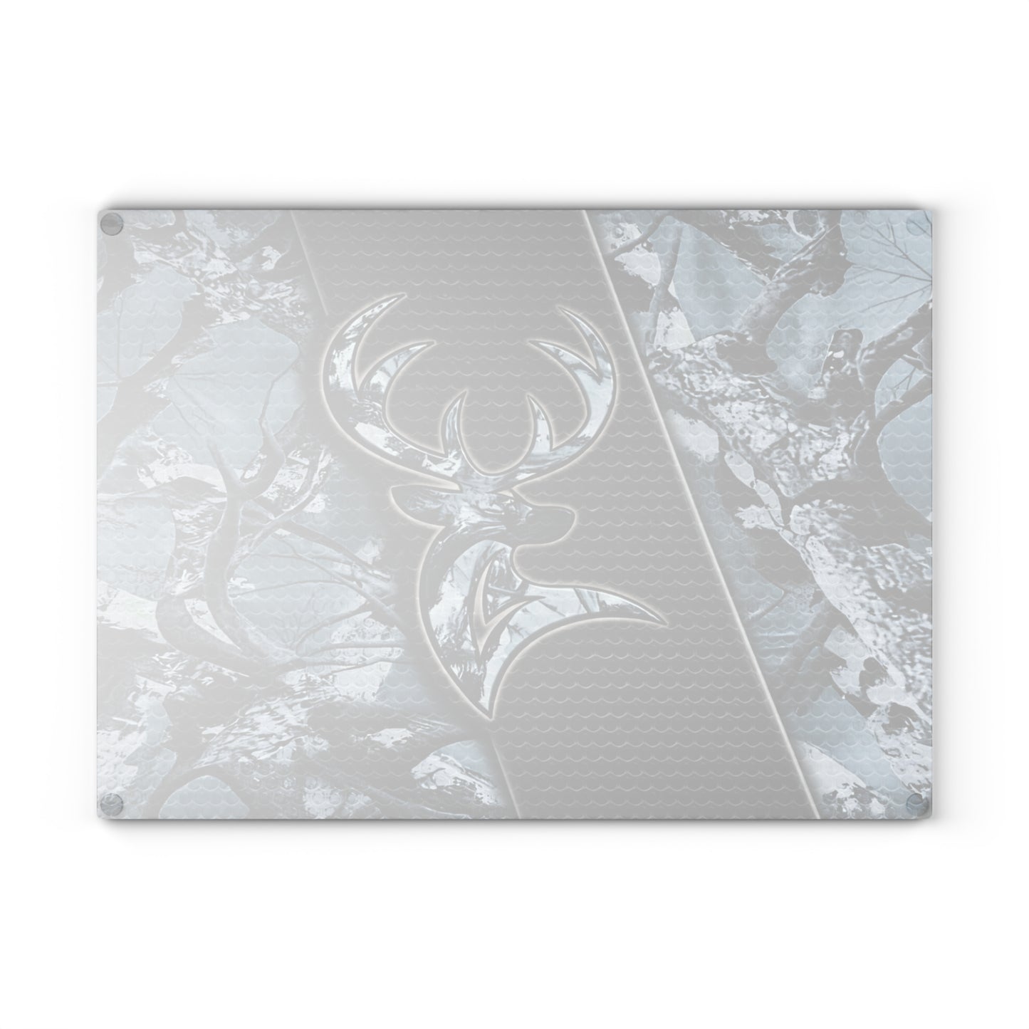 Camo Deer Buck Glass Cutting Board – Rustic Hunting Lodge Kitchen Art