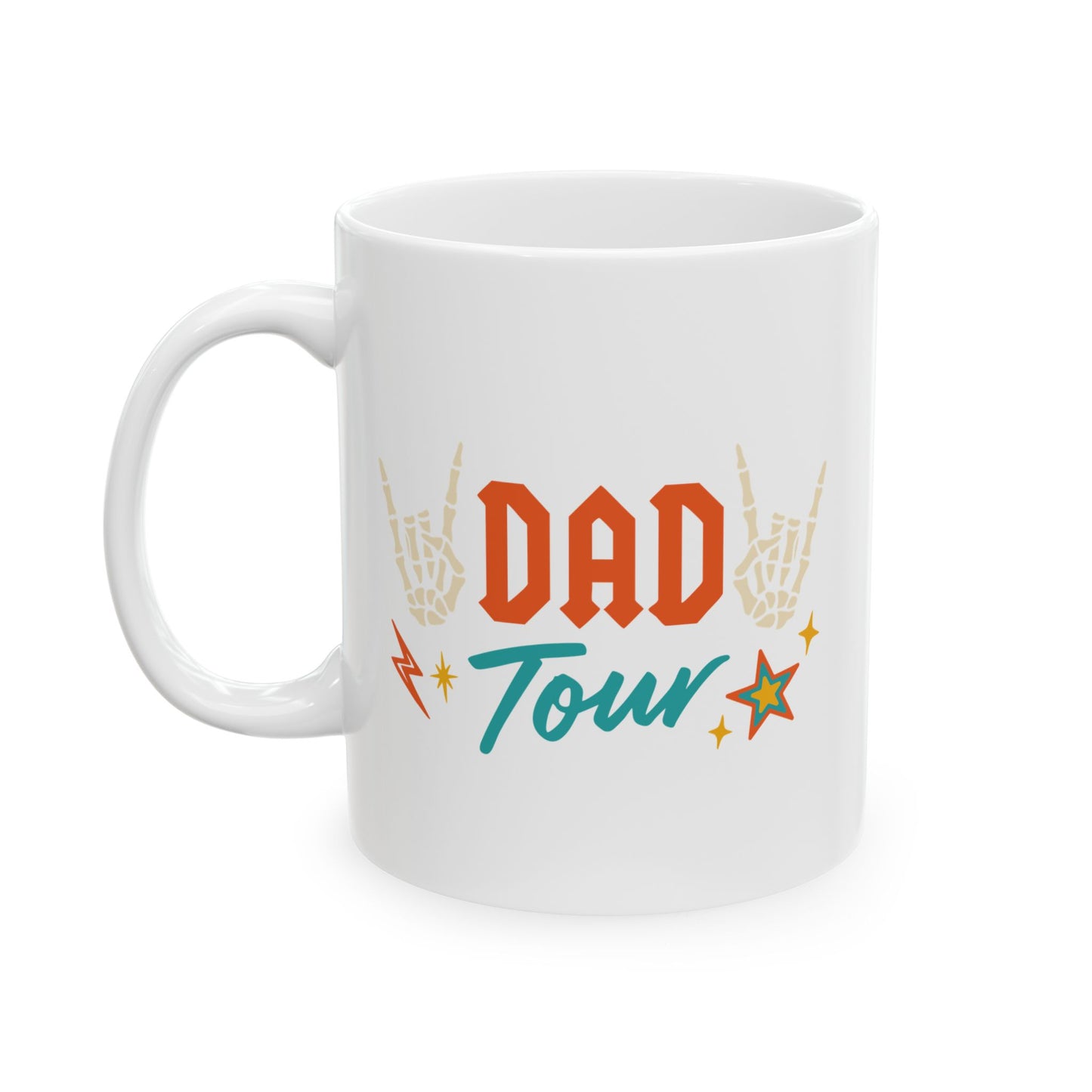 🎸🔥 DAD TOUR – Double-Sided Coffee Mug Celebrating Dad’s Superpowers! 💪☕