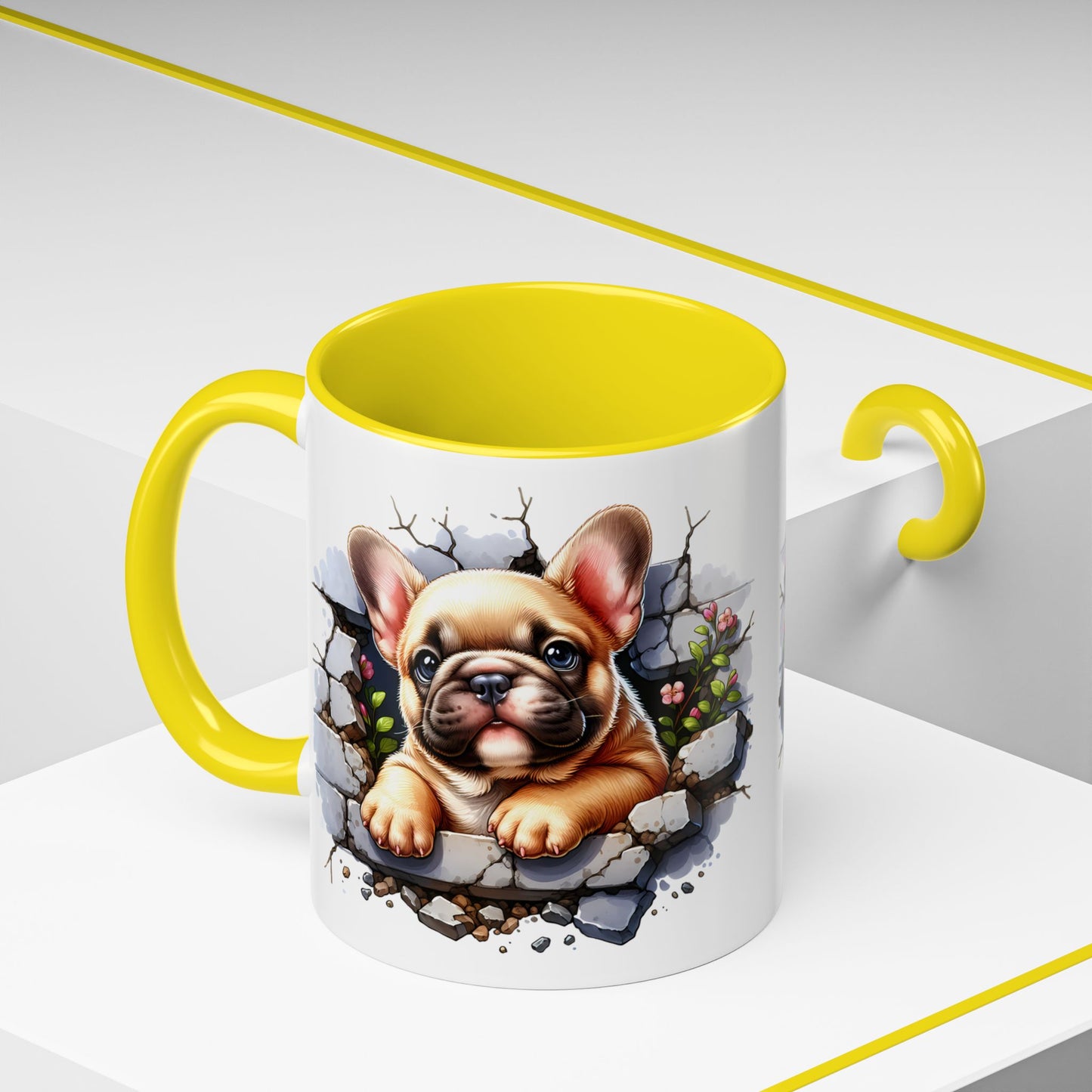🐾☕ Tan French Bulldog Puppy Accent Mug – Sweet Peek-Through Pup Design ✨