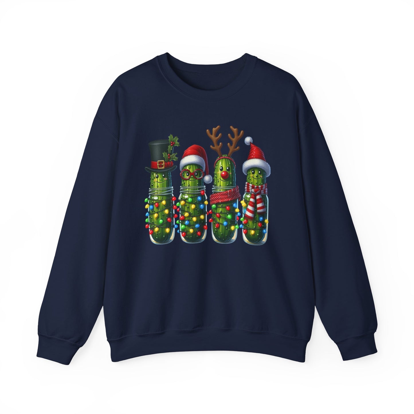 🥒✨ Merry Picklemas Crewneck – Festive Pickle Jars with Holiday Lights